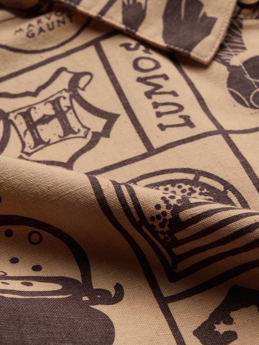 The Souled Store Official Harry Potter: Magical Women and Girls Long Sleeves Collared Neck Button Front Brown All Over Printed Cotton Blend Boyfriend Shirts