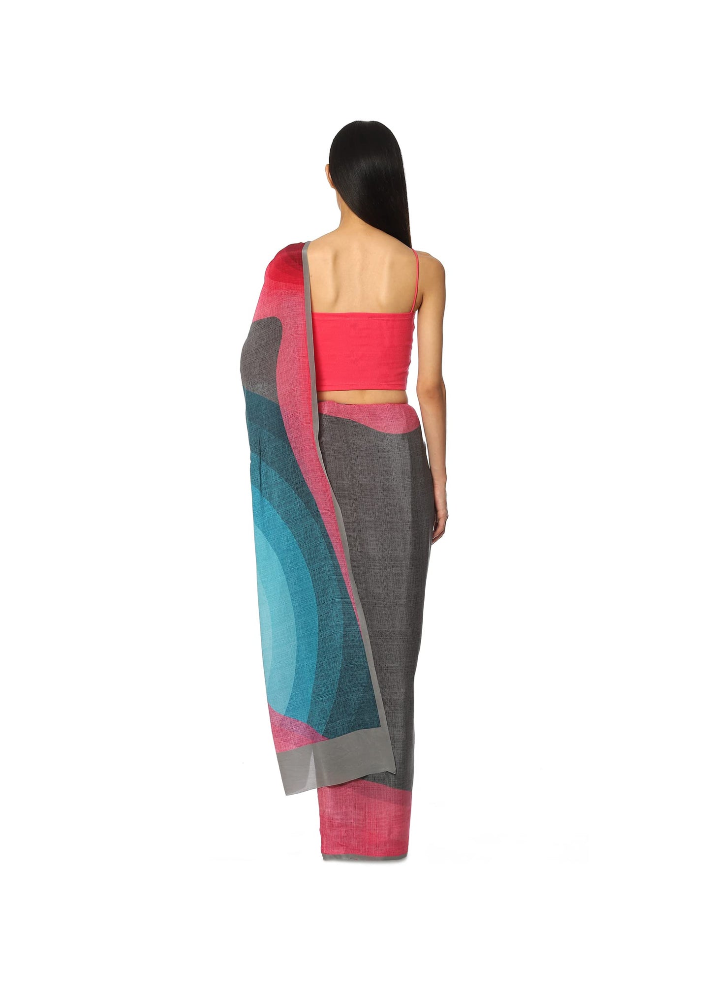 Satya Paul Crepe Grey Medium Printed Silk Saree