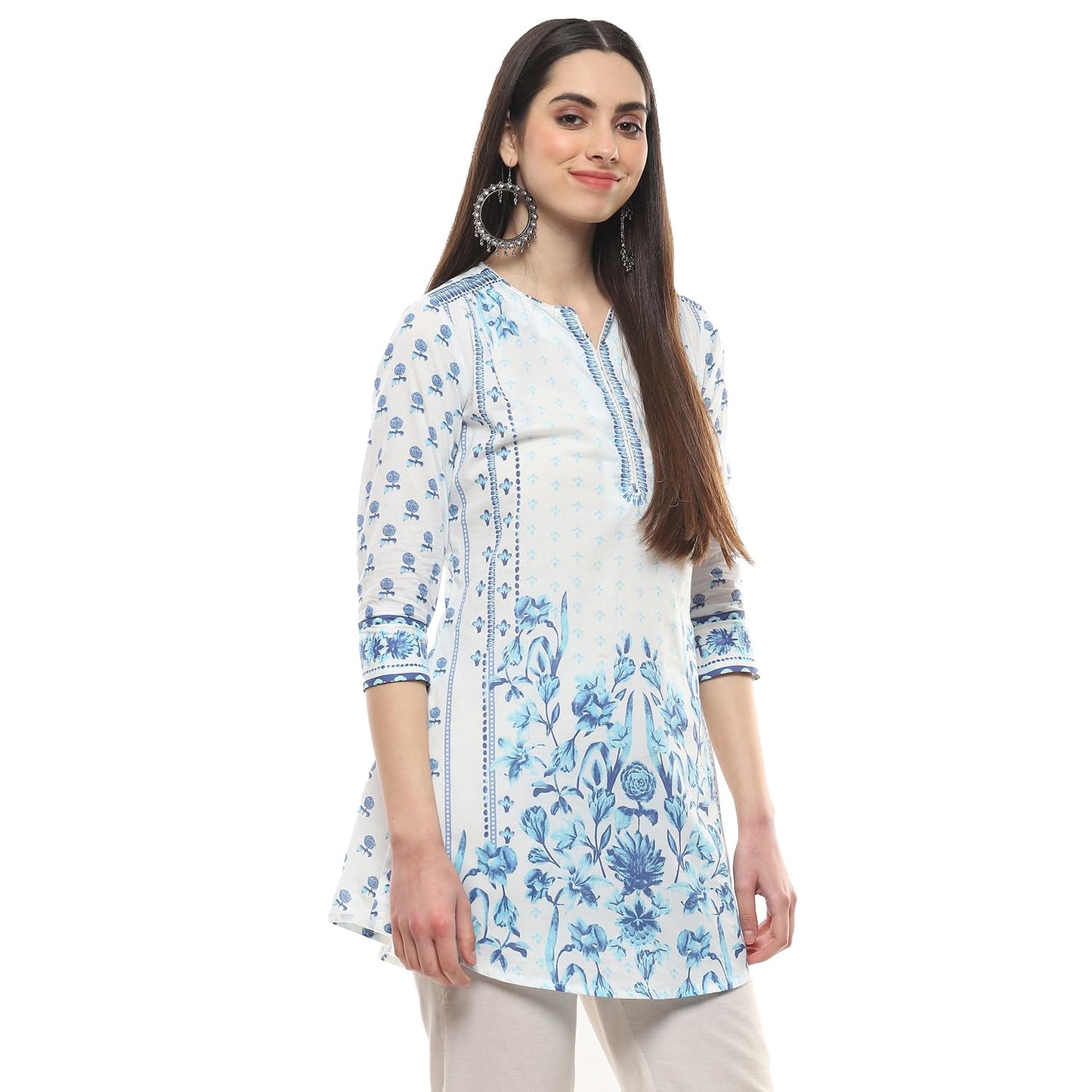 BIBA Women Cotton Printed Regular Fit Short_Kurta Mix and Match(Summer Staples Collection20265_White_36)