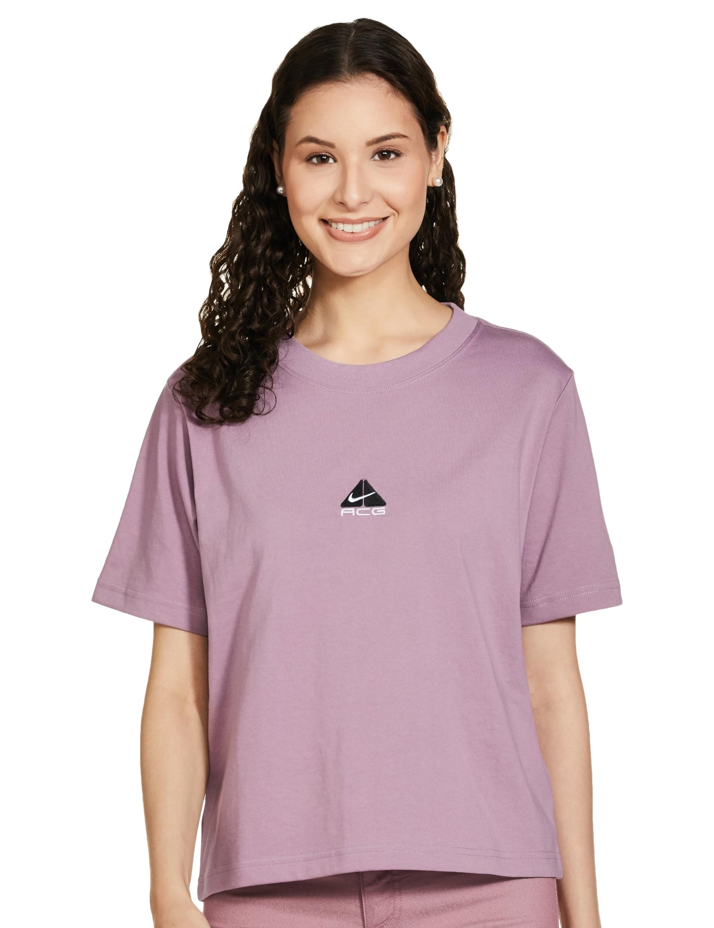Nike Women Polyester Regular Fit Shirt (DQ2907-505_Amethyst Wave/Black/Summit White M)