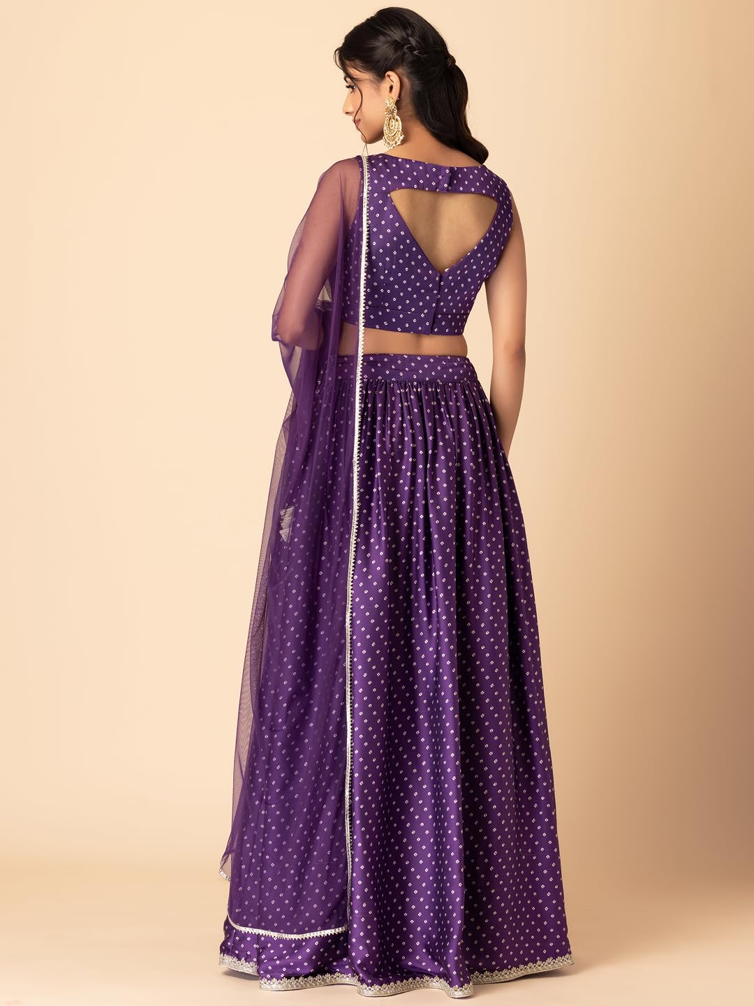 Indya Women's Satin Lehenga Sets (ICD00452_Purple_L)