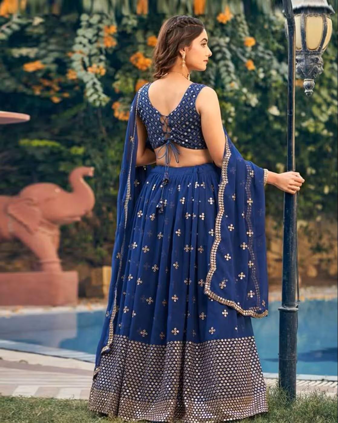 Fashion Basket Georgette Stiched Lehenga Set for Women (Blue)