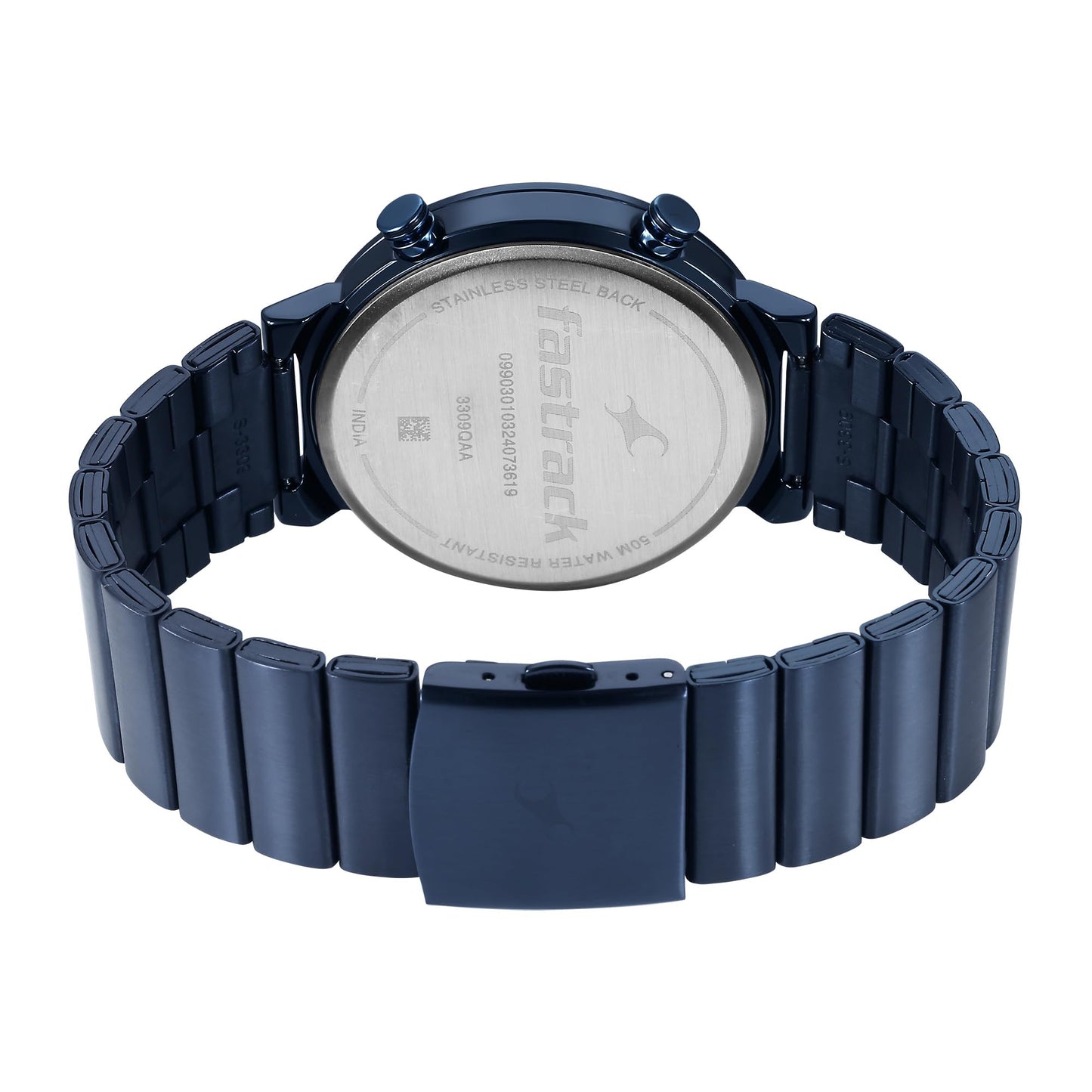 Fastrack Gambit Quartz Analog Dark Grey and Blue Dial with IP Micro Ion Blue Stainless Steel Strap Watch for Men