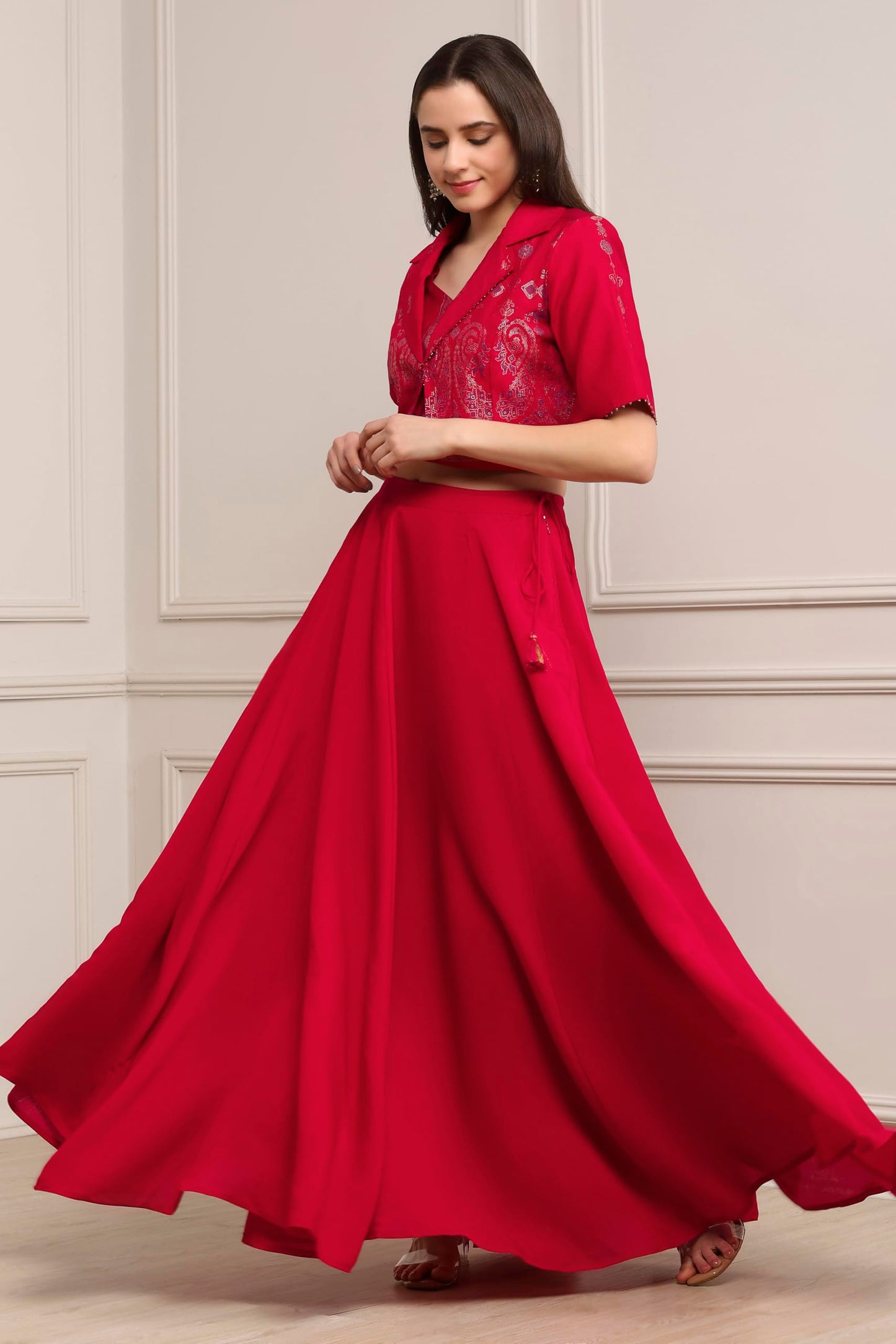 Biba Women Fuchsia Viscose Rayon Kalidar Lehenga Set_42