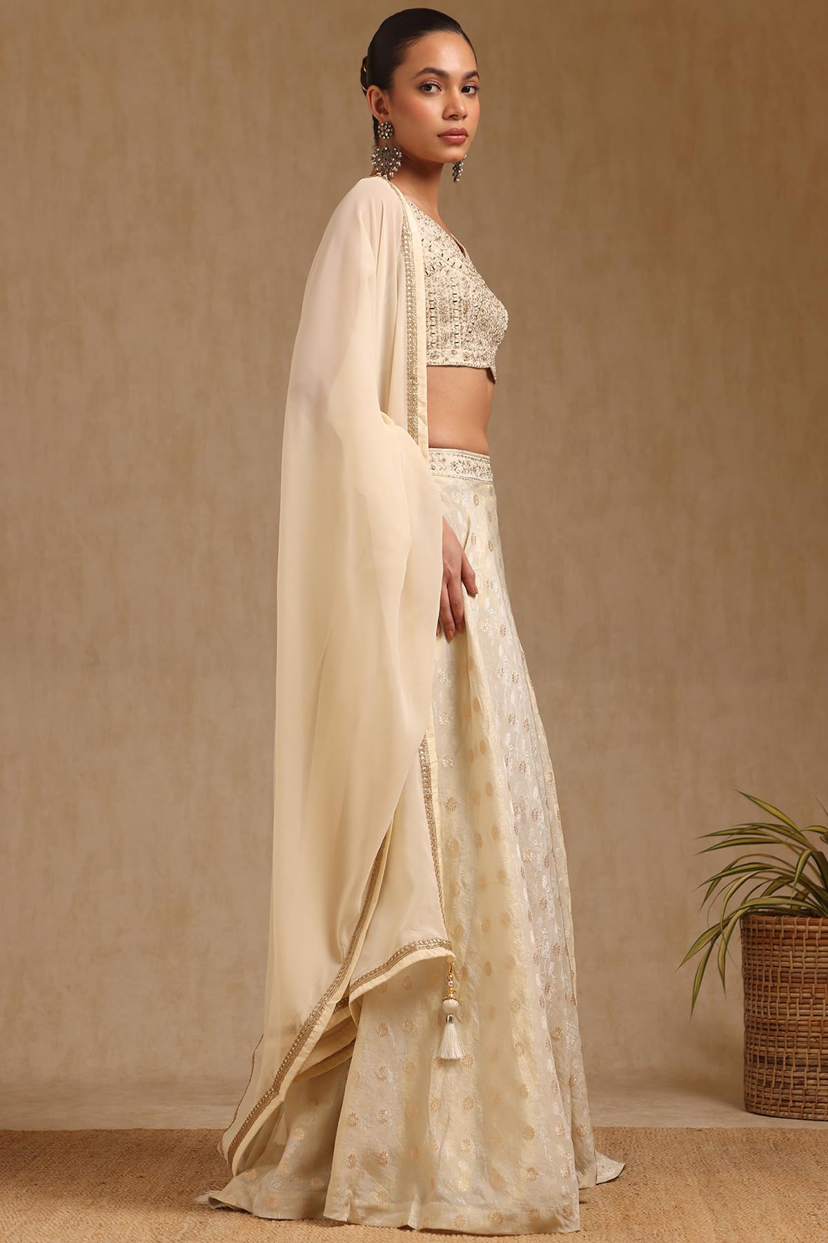 Soch Women's Brocade Lehenga Choli Set (OWS5CD21774_Off White_XL)