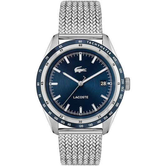 Lacoste Everett Qtz Basic Calendar Blue Round Dial Men's Watch|Stainless Steel Material|Silver Color Band - 2011294