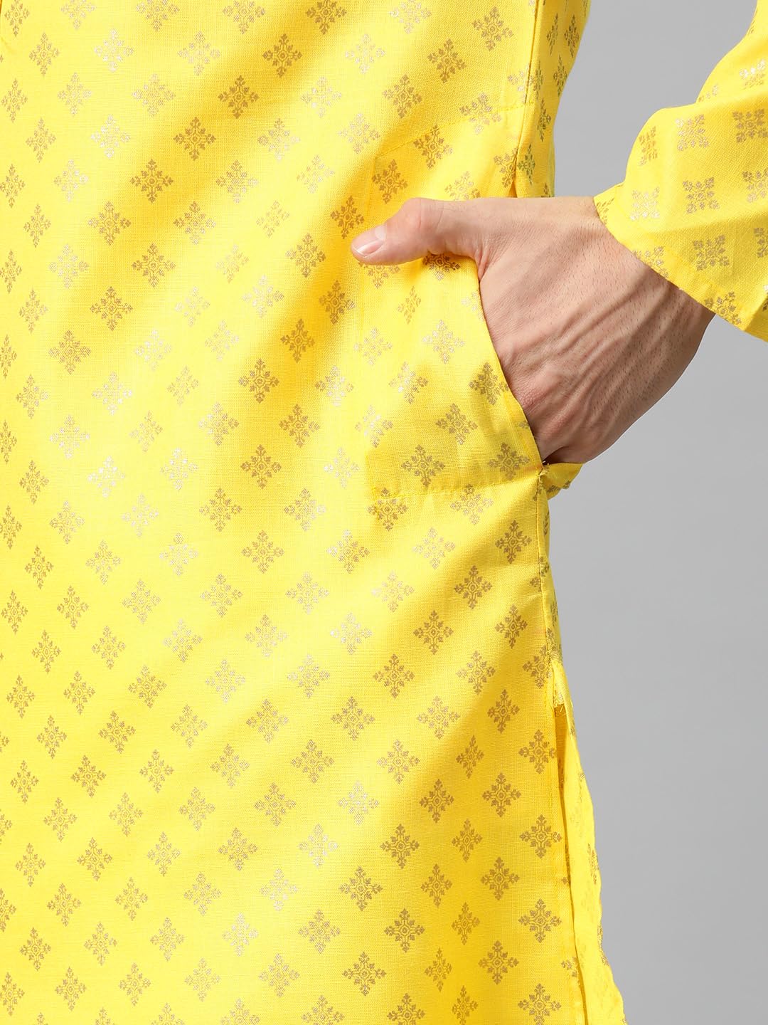 Luxrio Men's Polycotton Geometric Relaxed Kurta Yellow Gold