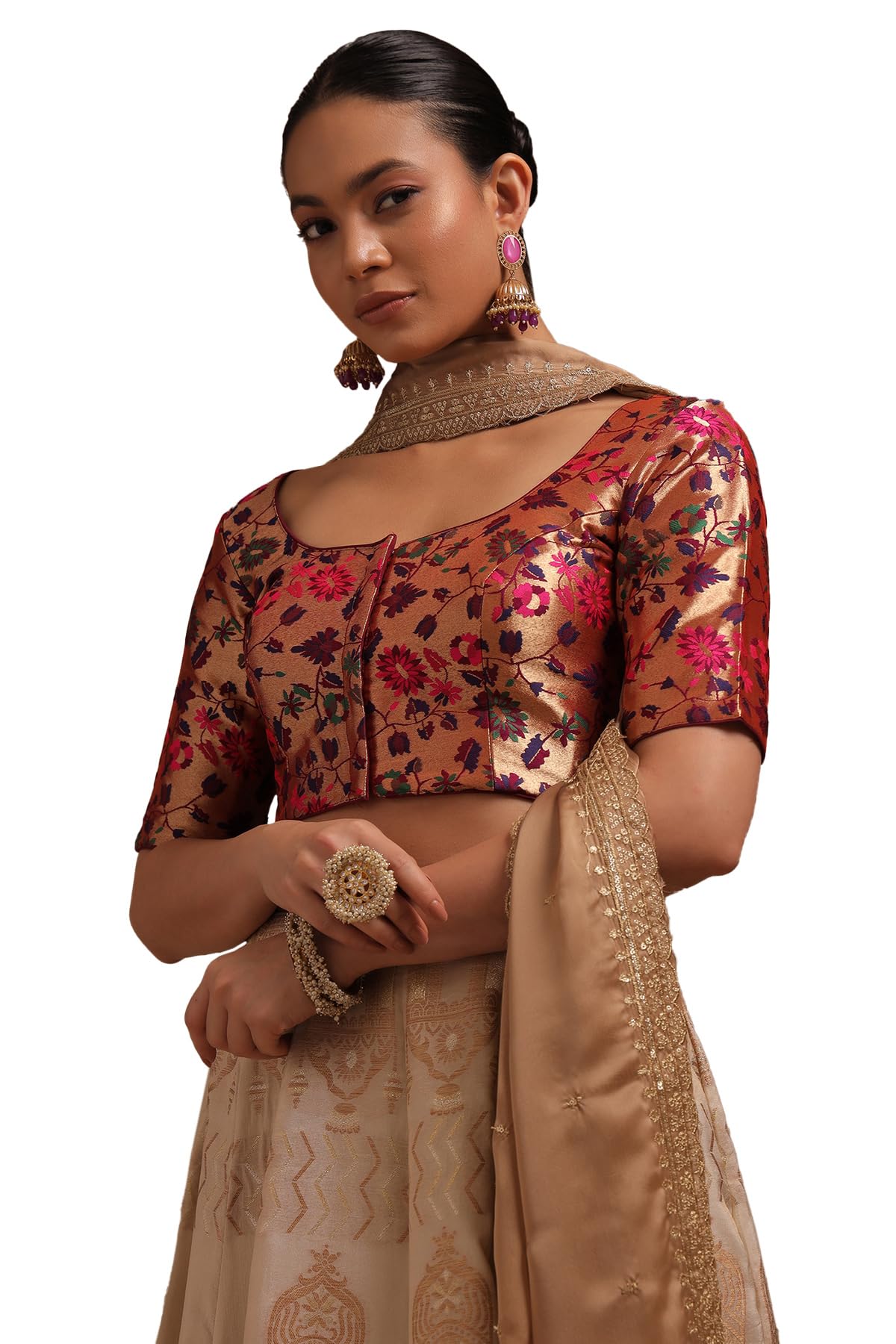 Soch Womens Wine Tussar Floral Print Padded Blouse