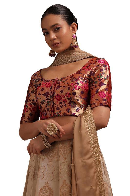 Soch Womens Wine Tussar Floral Print Padded Blouse