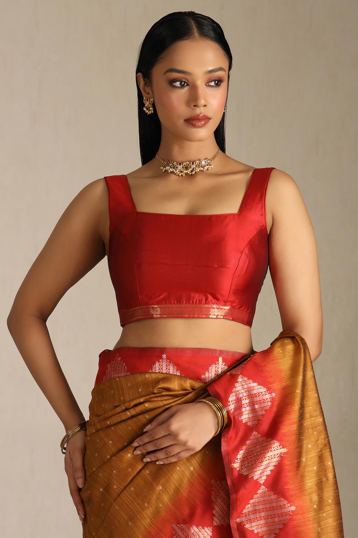 Soch Womens Mustard Tussar Zari Woven Saree With Zari Woven