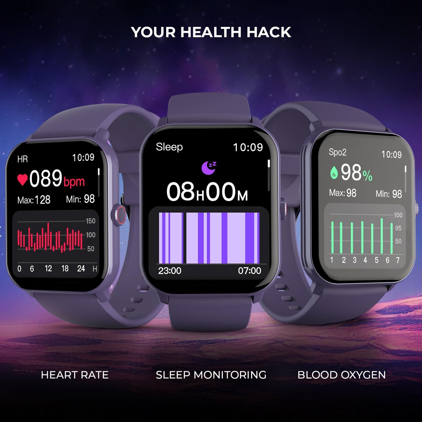 beatXP Marv Neo Smart Watch with 1.85” Ultra HD Display, Bluetooth Calling, 240 * 280px, AI Voice Assistant, 100+ Sports Modes, Heart Rate Monitoring, SpO2, IP68, Fast Charging (Purple)