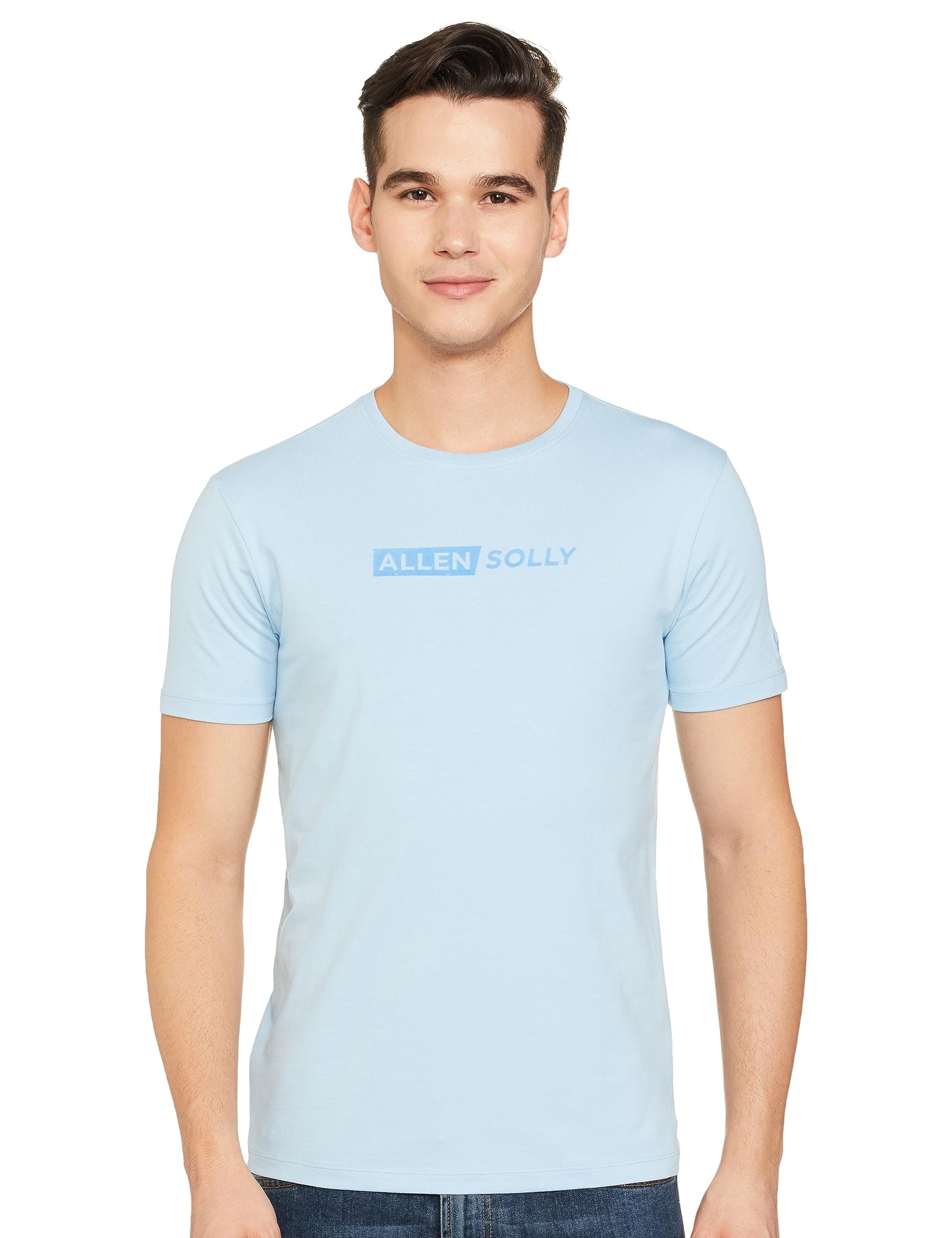 Allen Solly Men's Regular Fit T-Shirt (ASKCCURGF563858_Light Blue M)