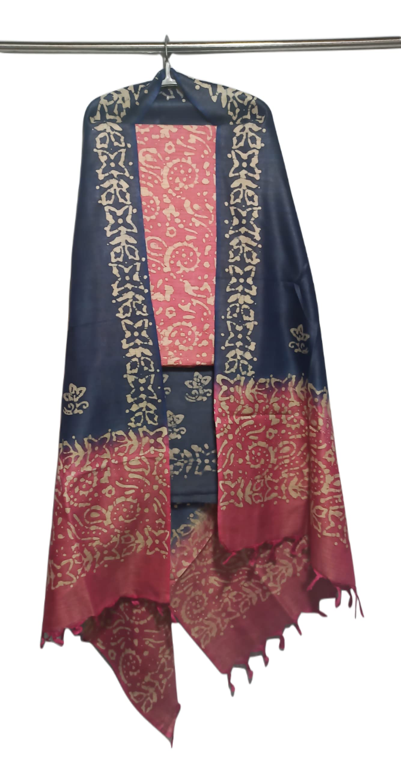 ZERATEX Women's Cotton Silk Handcrafted Batik Print Unstitched Salwar Suit Dress Material With Duputta (Pink)