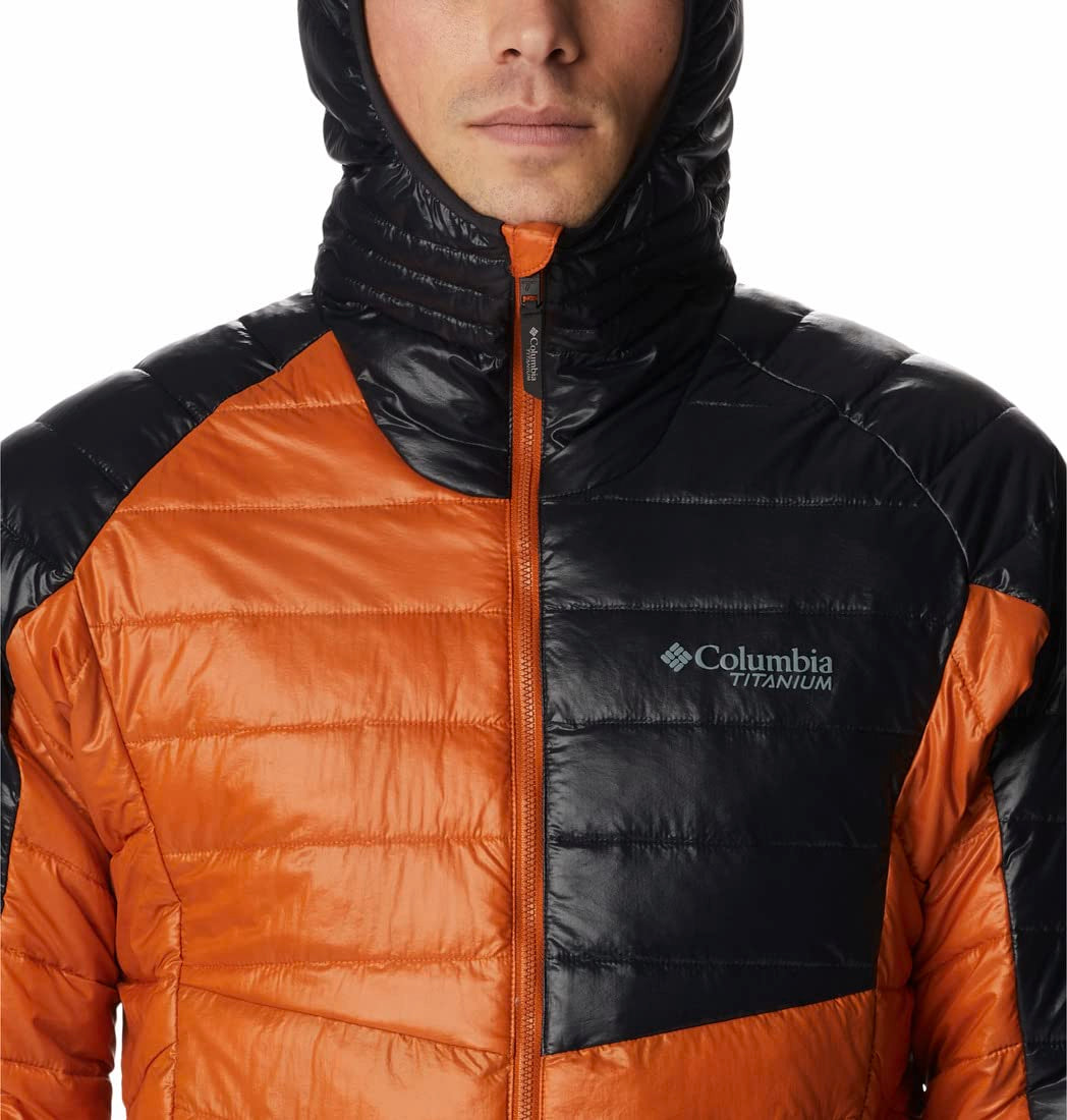 Columbia Mens Platinum Peak Hooded Jacket, Warm Copper, Black, S