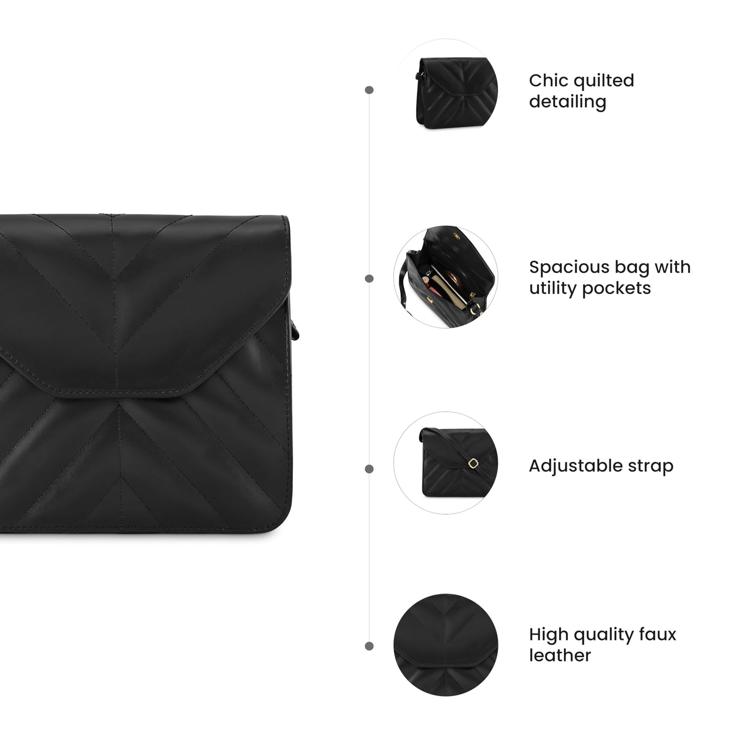 Fastrack Quilted Sling Bag for Women, Ladies and Girls with Adjustable Strap