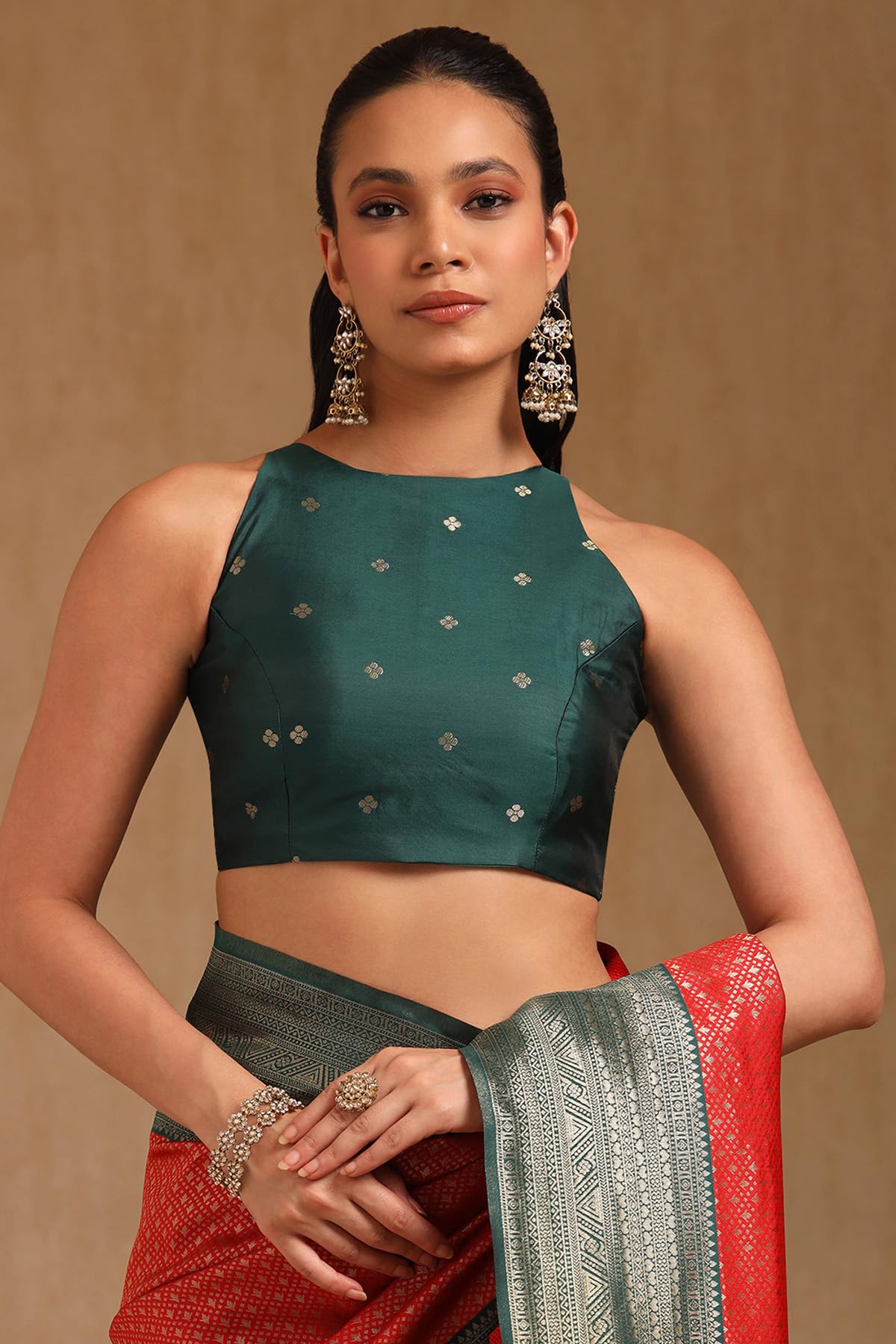 Soch Womens Red Silk Blend Zari Woven Saree With Zari Woven