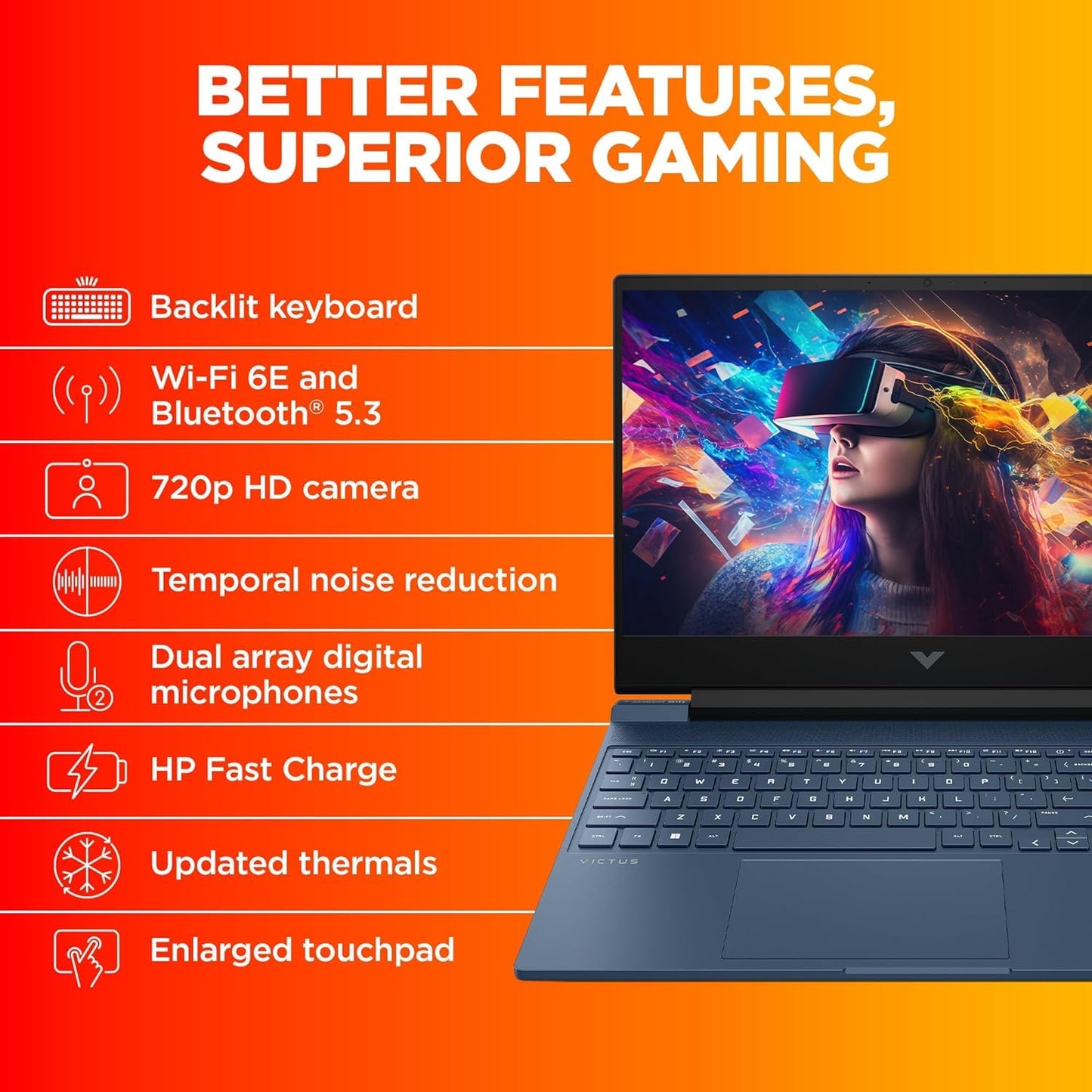 HP Victus Gaming Laptop,12th Gen Intel Core i5-12450H,4GB RTX 3050 GPU,15.6-inch(39.6 cm),FHD,IPS,16GB DDR4,512GB SSD,Backlit KB,Dual speakers (MSO, Blue,2.37 kg),fa0998TX