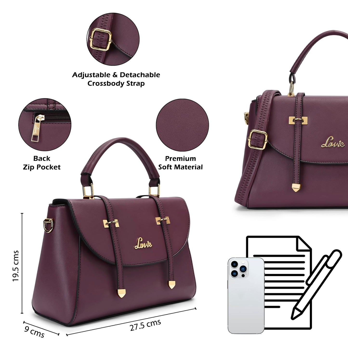 Lavie Beech Women's Flap Satchel Bag for Women | Satchel Handbag for Work | Ladies purse | Stylish Shoulder Bag | Gift for Women