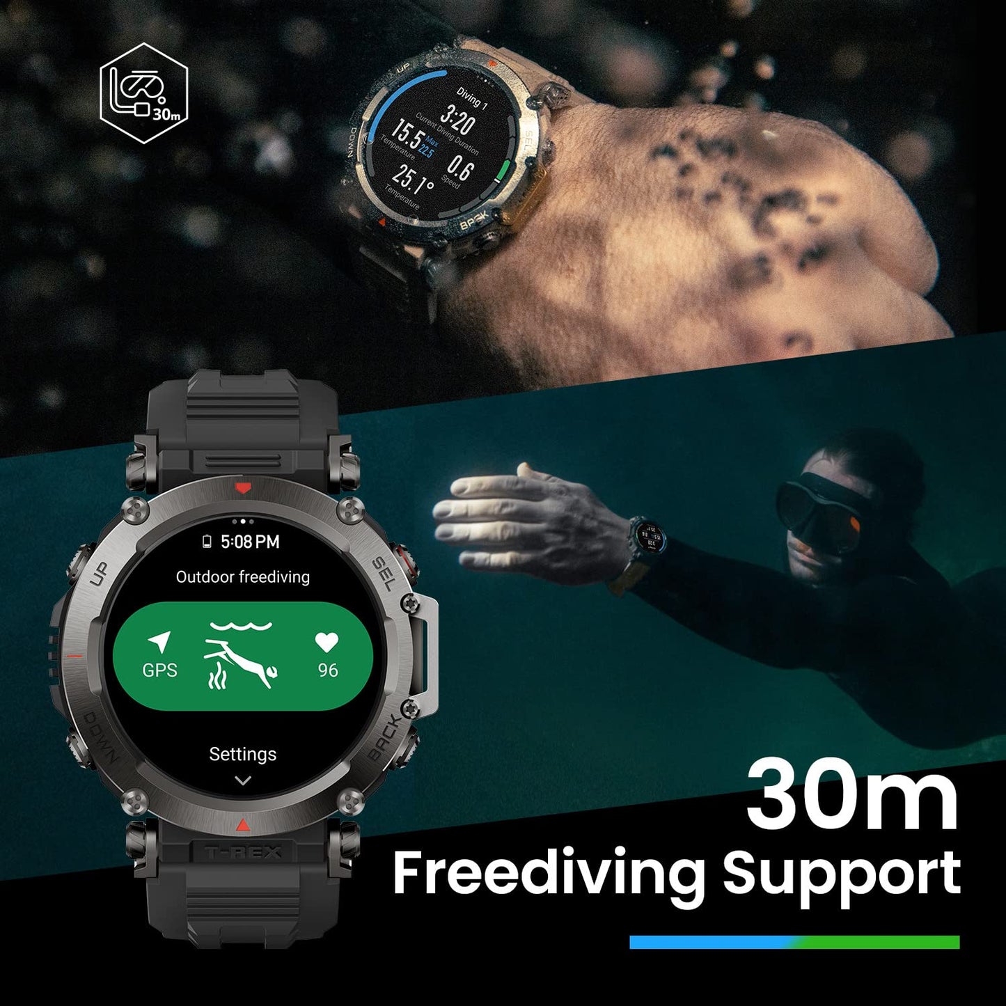 Amazfit T-Rex Ultra 47mm Smart Watch, Dual-Band GPS, Route Import & Navigation, 6 Satellite Positioning Systems,-30℃ Ultra-Low Temperature Operation, Rugged Outdoor Military-Grade Smartwatch (Black)