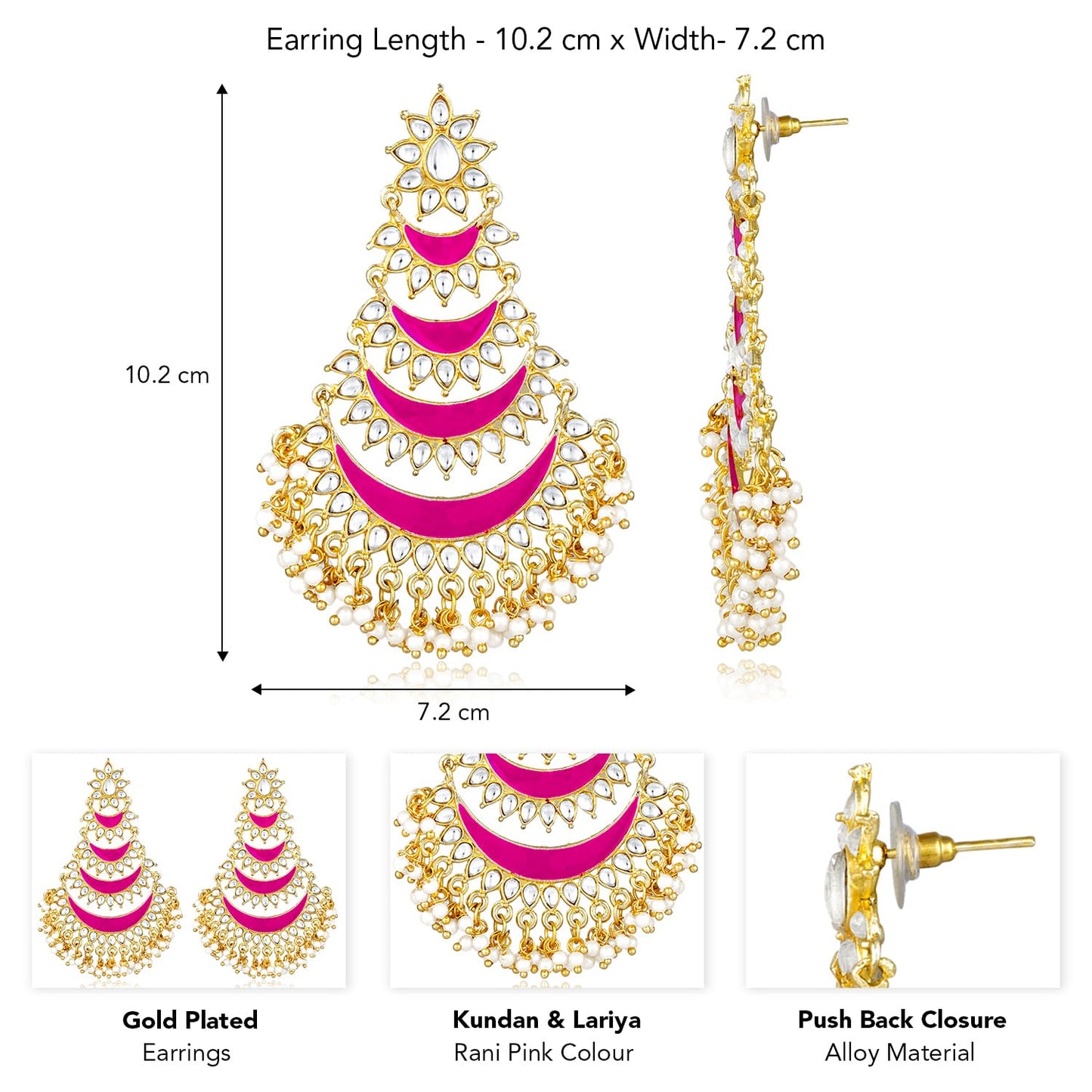 Peora Gold Plated Rani Pink Kundan & Lariya Studded Dangle Earrings Ethnic Jewellery for Women