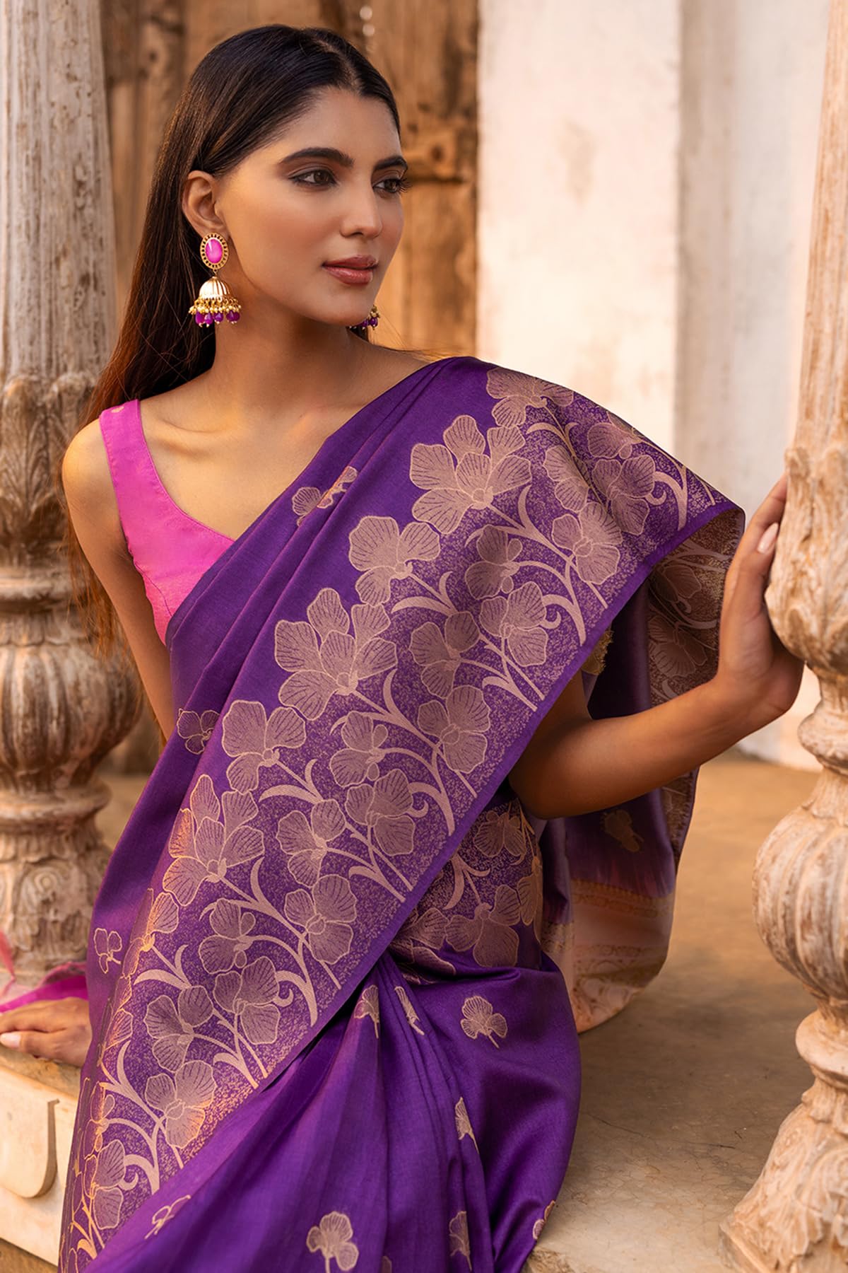 Soch Womens Purple Tussar Zari Woven Saree With Zari Woven