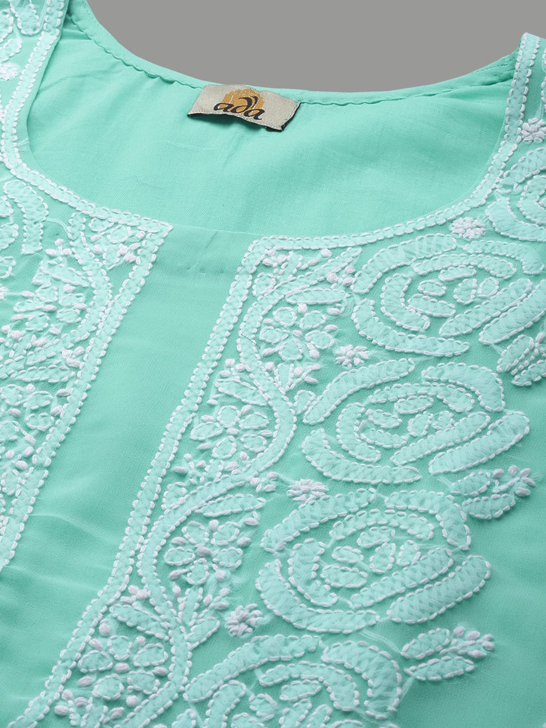 Ada Hand Embroidered Lucknow Chikankari Unstitched Georgette Dress Material Suit Set for Women A211211 Sea Green