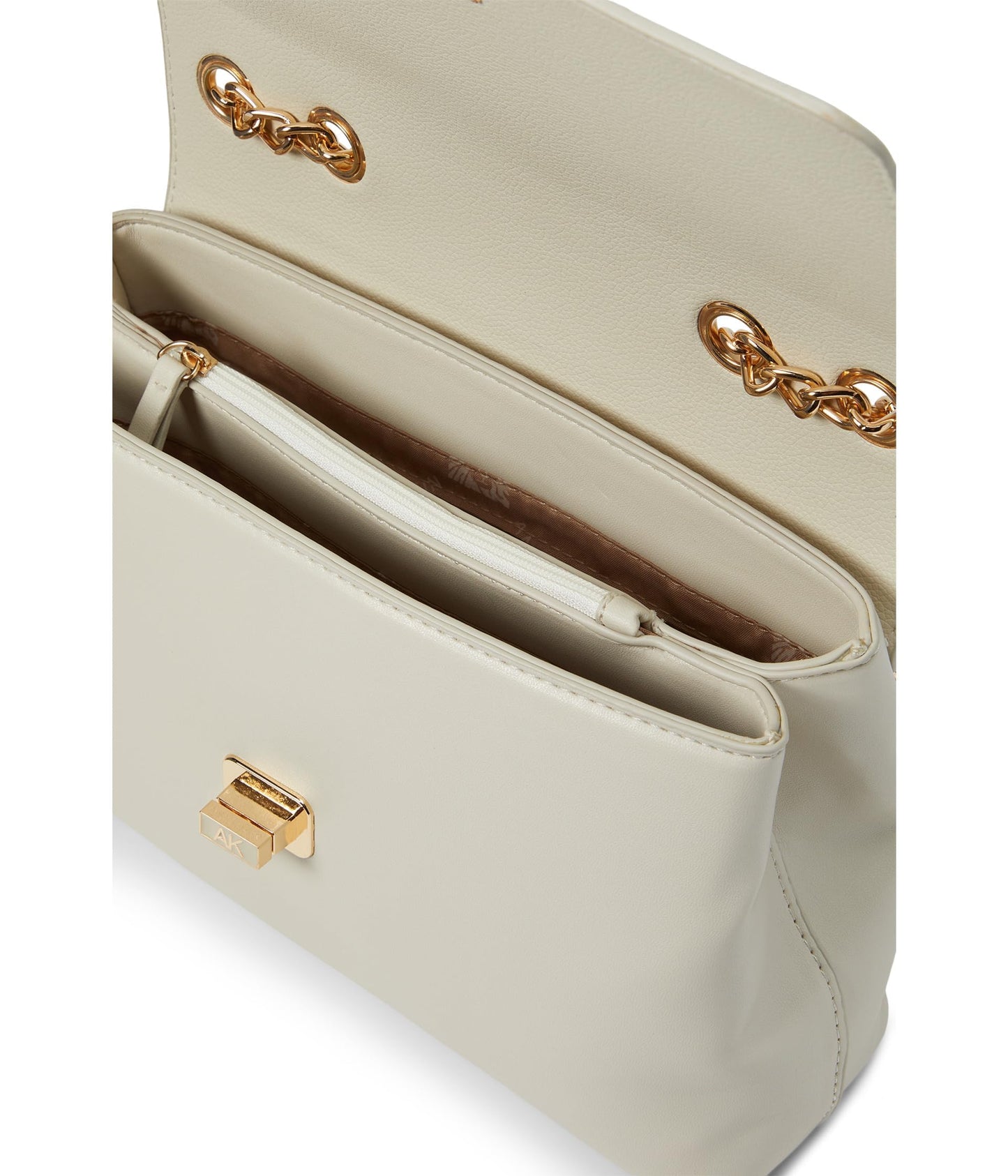 Anne Klein Convertible Flap Shoulder Bag with Enamel Turnlock, Chalk/Chalk, One Size