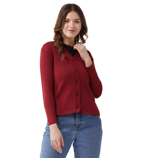 Pivl Self Design V Neck Casual Women Sweater (XX-Large, Maroon)