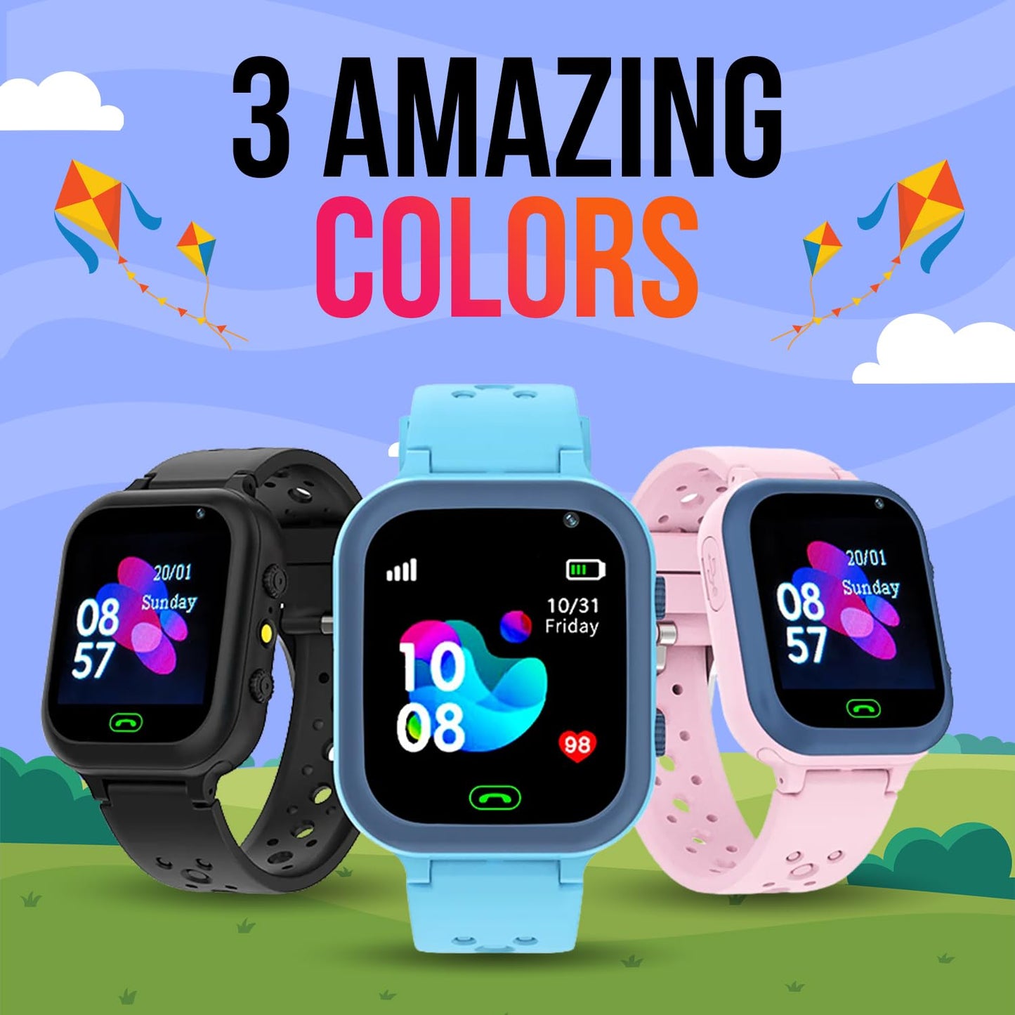 PunnkFunnk Kids Smart Watch 1.44" TFT Display, 4G Sim Card Phone with Long-Lasting Voice Call, Kids GPS, Music Player, Alarm Clock, Games, & IP67 Waterproof(Pink)(Made by MELBON)