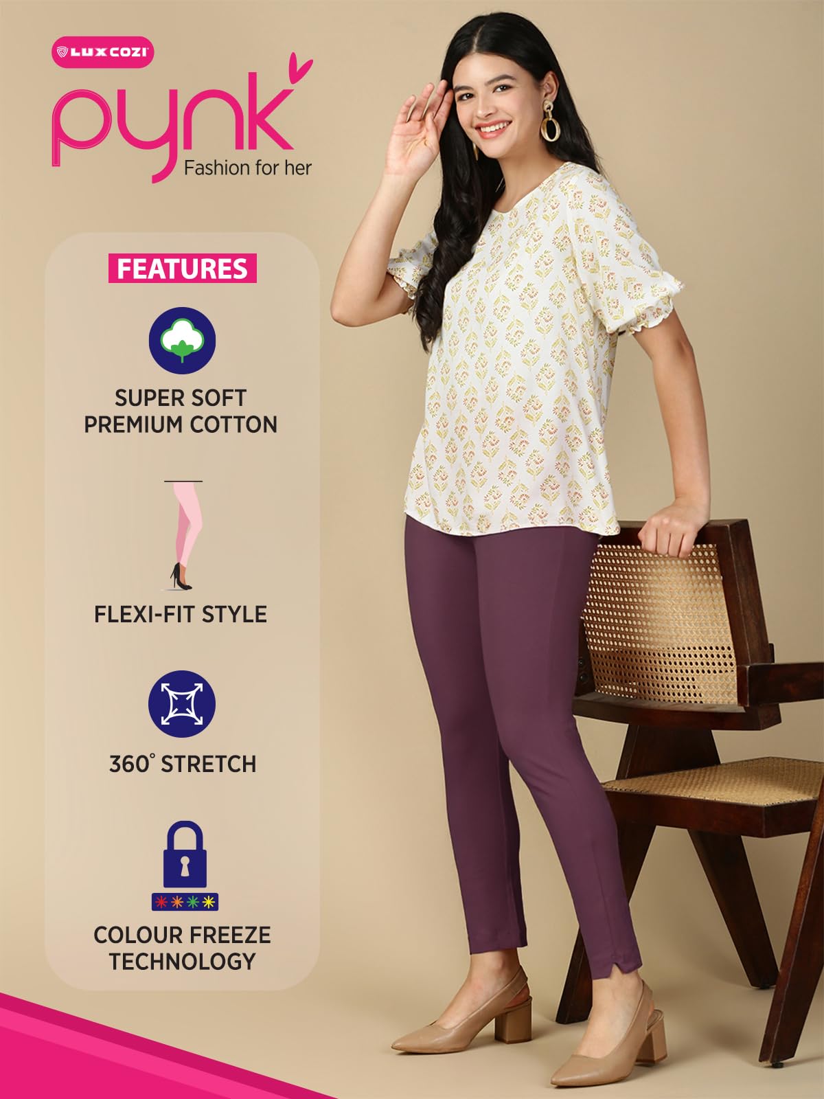 Lux Cozi PYNK Women's Solid Premium Cotton Lycra Kurtipant with Side Pocket_COZI_PYNK_KURTIPANT_79_FS_1PC