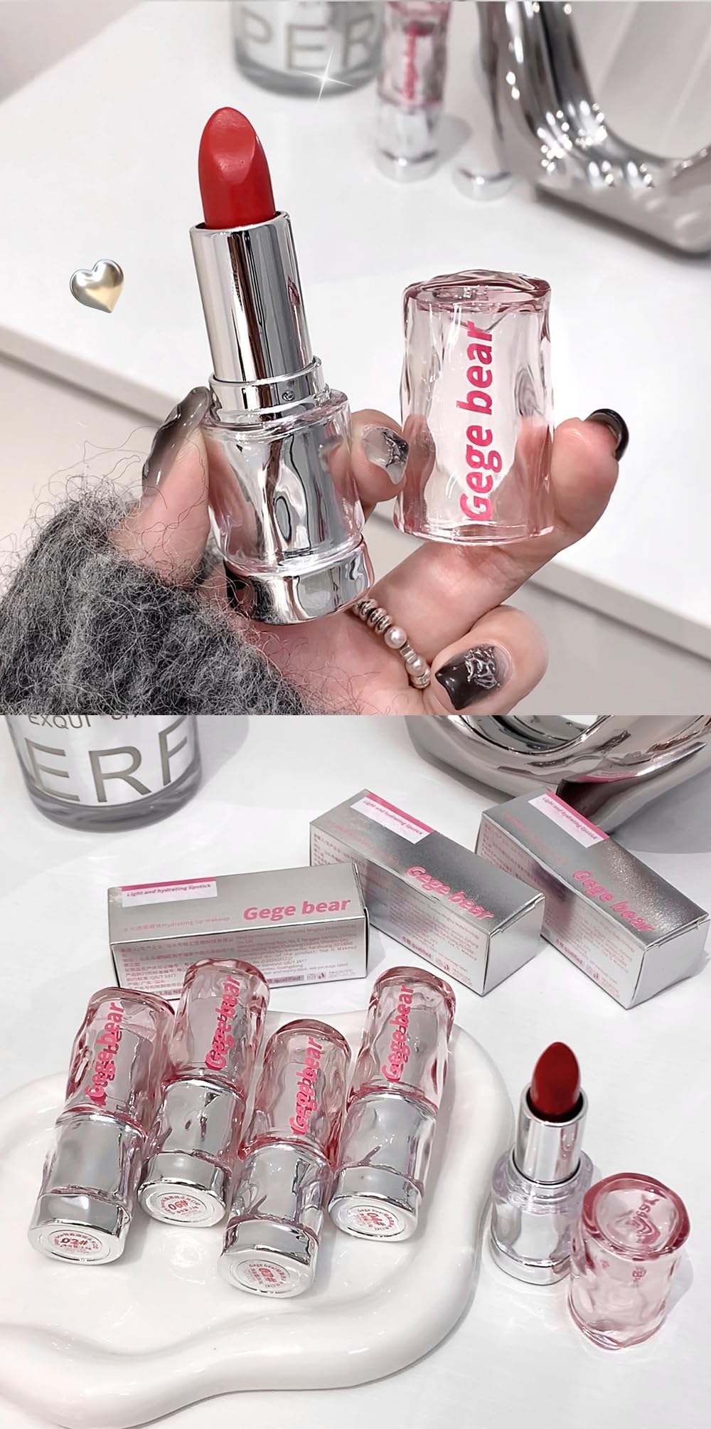 Gege Bear Light and Hydrating Lipstick for Women – Lightweight, Moisturizing, | Available in 6 Shades | Long-Lasting, High-Pigment Lip Gloss | Hydrating and High Shine Makeup | A Perfect Mix of Lip Balm & Lip Tint | (06-VINTAGE RED PEAR, 3.8g)