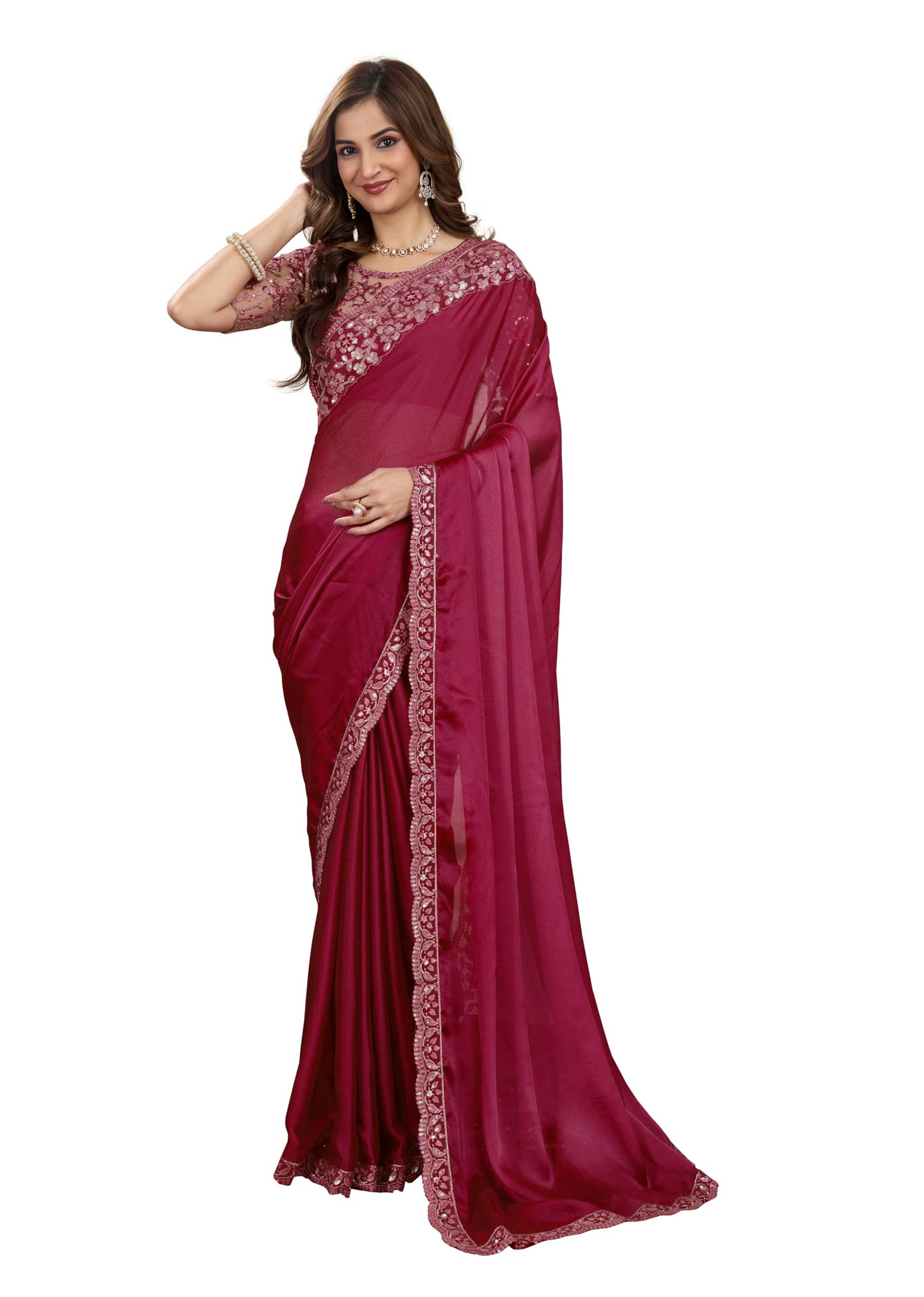 TRENDMALLS Women's Rangoli Silk Embroidery Border Saree with Blouse Piece (K998-Purple)