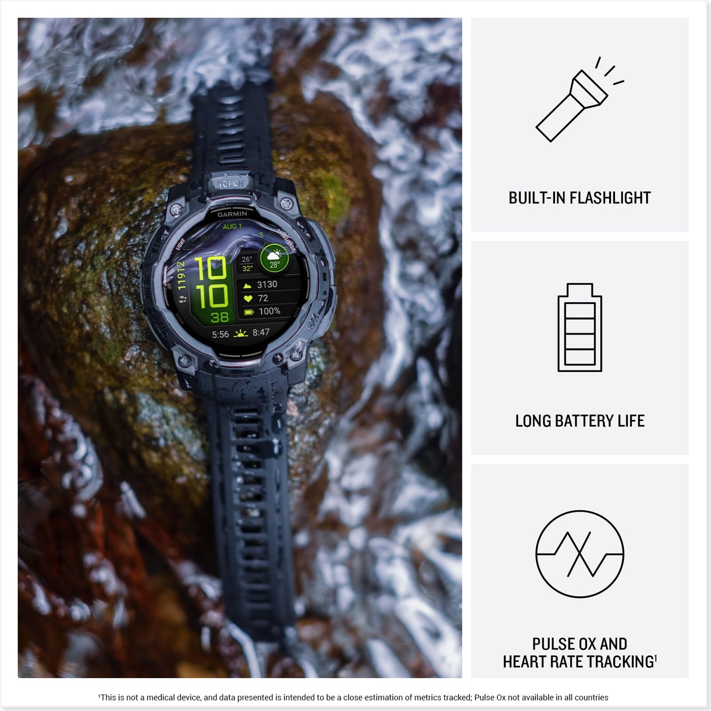Garmin Instinct® 3 45mm, AMOLED Display, Rugged Outdoor GPS Smartwatch, Metal-Reinforced Bezel, Built-in Flashlight, Up to 18 Days of Battery Life, Neo Tropic