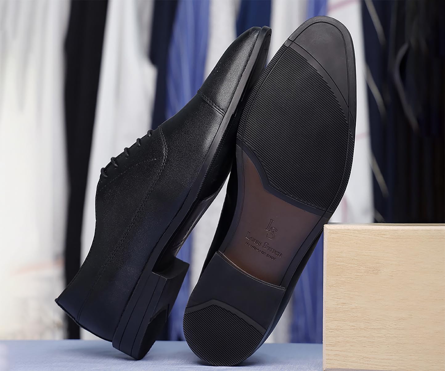 LOUIS STITCH Derby Formal Shoes for Men | Lace-Up Cap Toe | Ideal for Business, Casual, Parties | Solid Design in Obsidian Black | UK Size 9 -RGCT