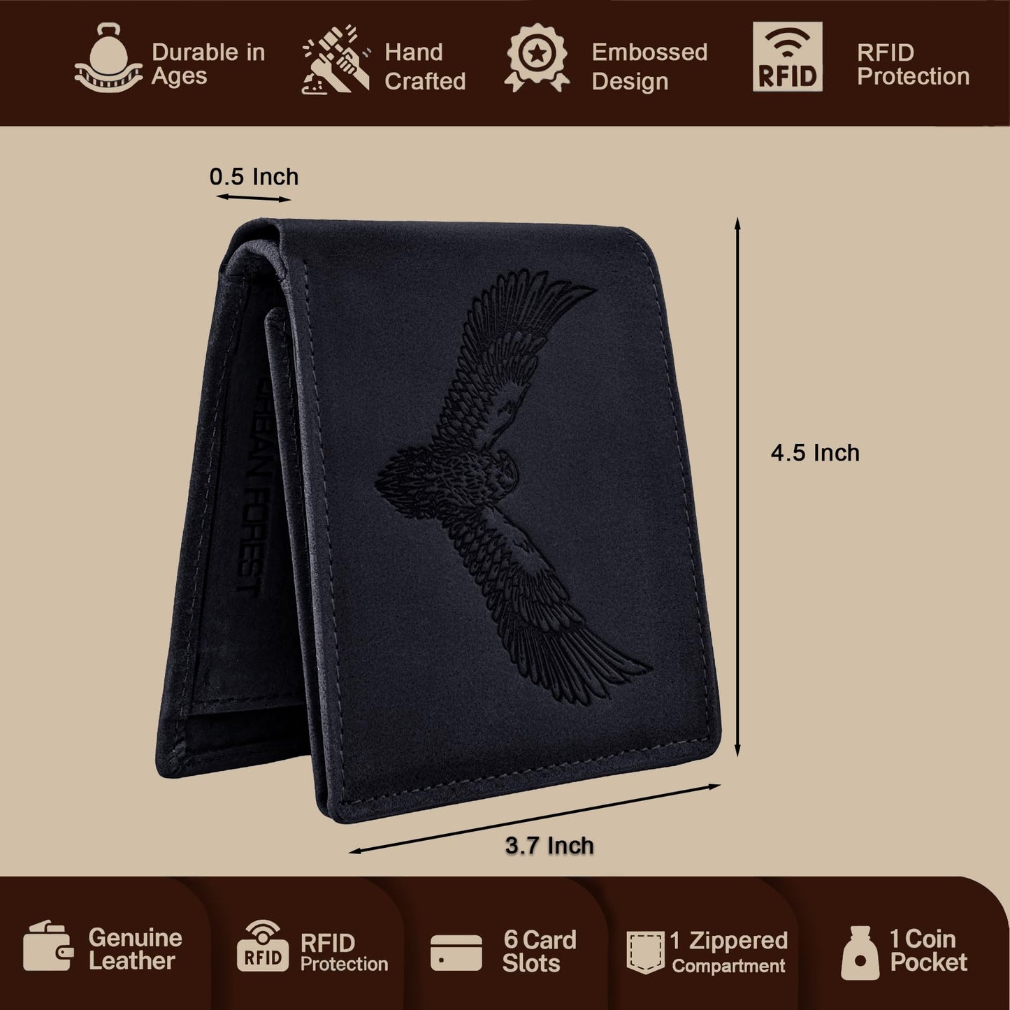 URBAN FOREST Zeus Vintage Black Leather Wallet for Men