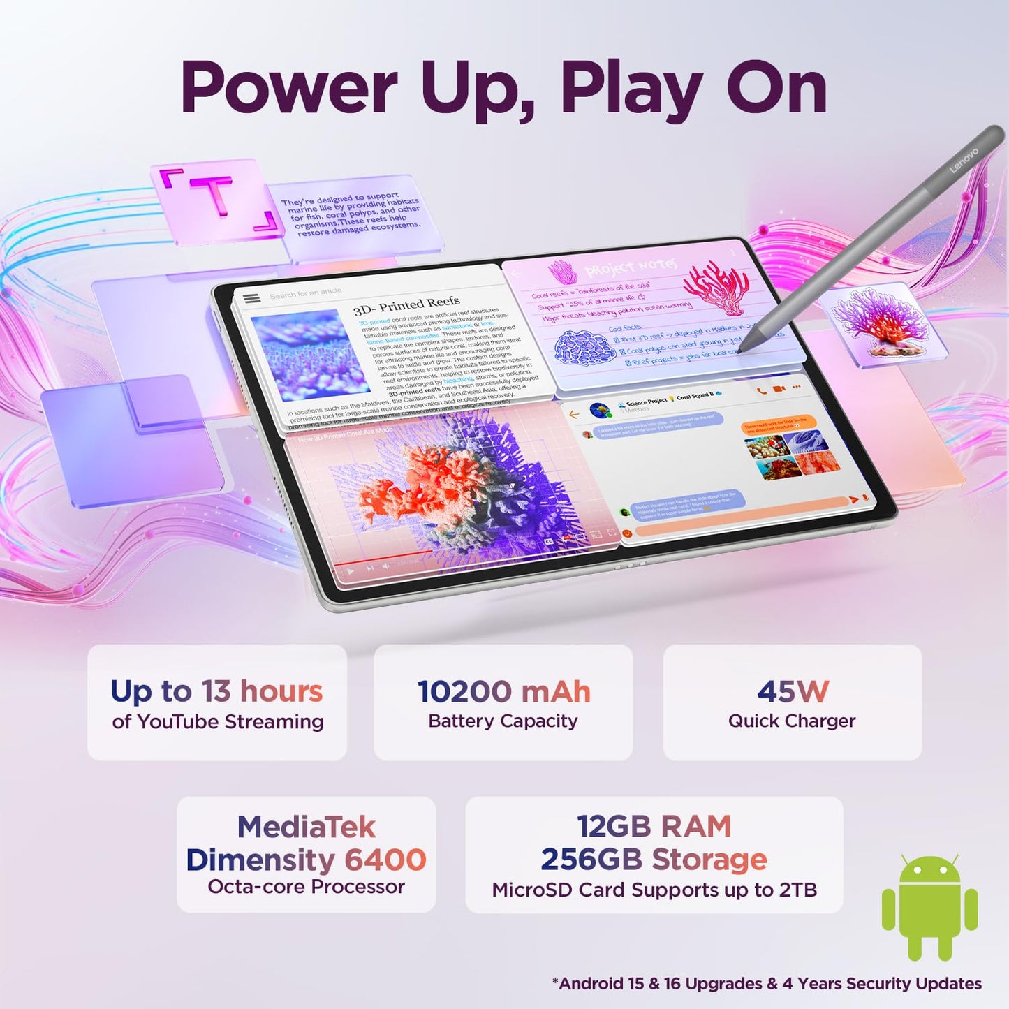 Lenovo Idea Tab Plus with Pen | Wifi |12.1" 2.5K Display, 800nits Peak Brightness |12GB RAM + 256GB ROM (Expandable upto 2TB)| MediaTek Dimensity 6400| 10200mAh|4 Speakers with Dolby Atmos| Cloud Grey