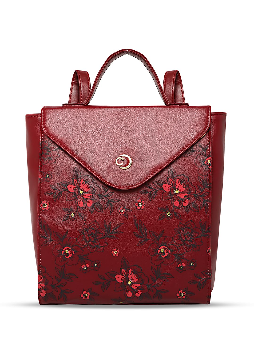 Caprese Snow Casual Backpack, Medium | Floral Print Backpack for Women with Comfortable Shoulder Handles, Premium Metal Logo & Secure Zip Closure | for Everyday Outings, College and Travel (Maroon)