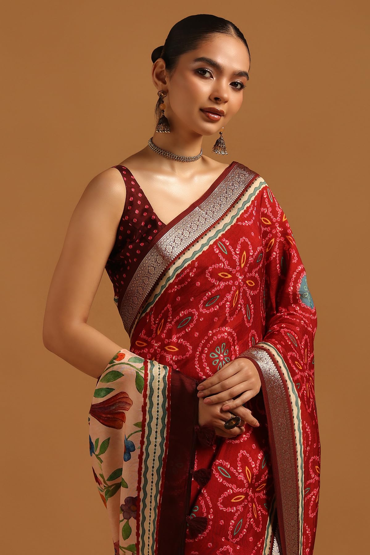 Soch Womens Maroon Poly Viscose Floral Saree