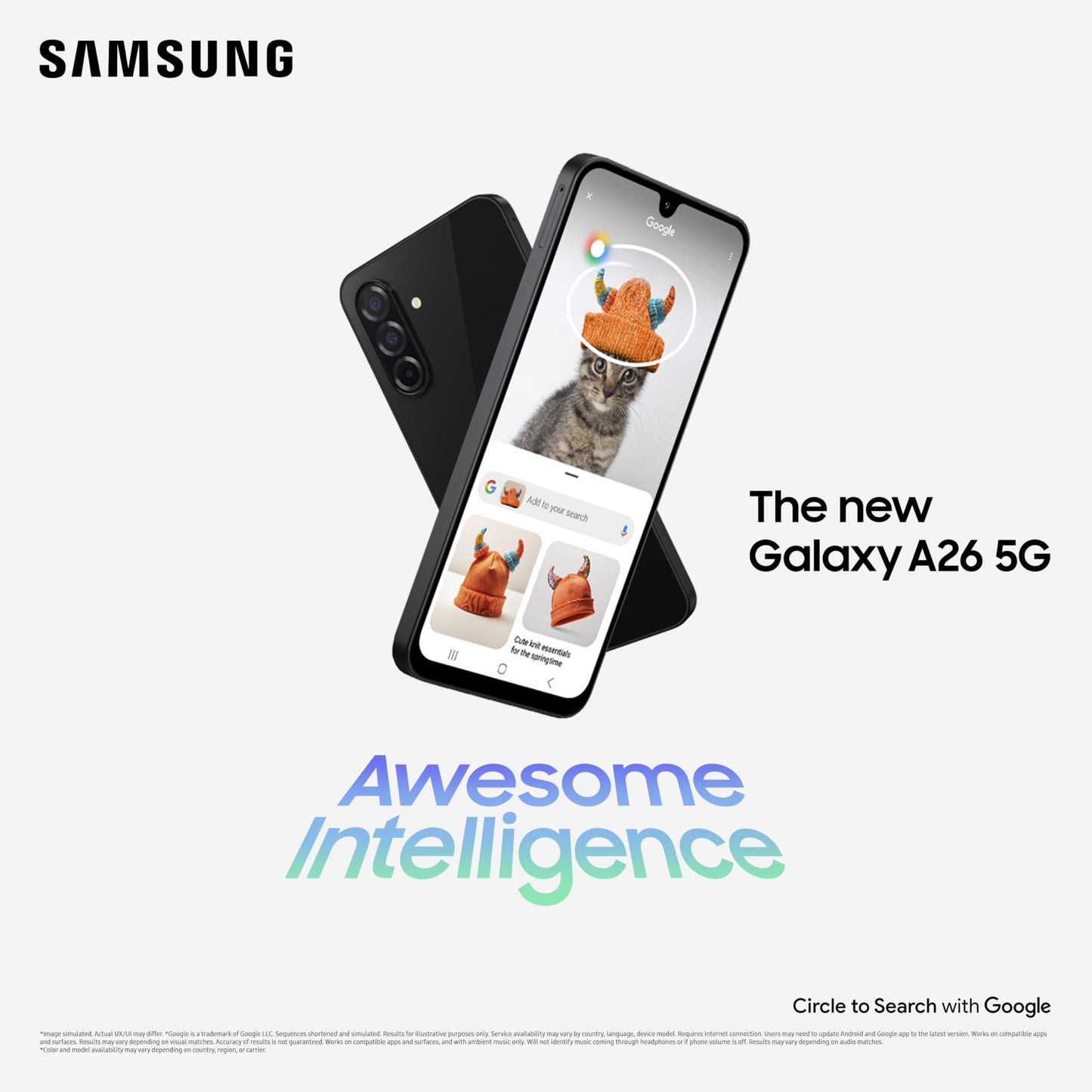 Samsung Galaxy A26 5G (Awesome White, 8GB, 256GB) | Awesome Intelligence: Circle to Search, Intelligent Editing | Awesome 50MP Triple Camera | IP67