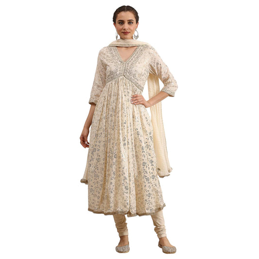 Biba Women's Cotton Kurta, Bottom, Dupatta (SKDMRIGL31132AW25OWHT