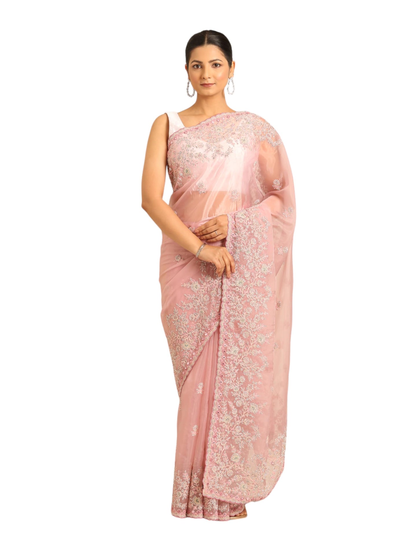 MOHEY Women's Organza Buta Embroidered | Mirror & Sequin Work Saree