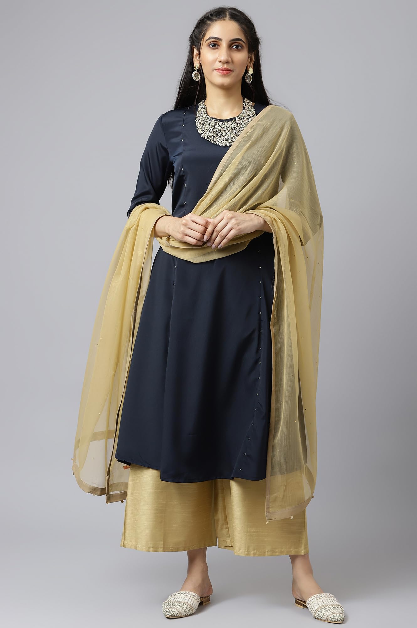 W for Woman Golden Chiffon Dupatta With Sequin