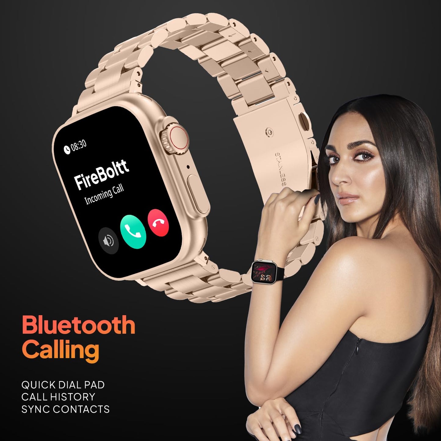 Fire-Boltt Gladiator 1.96" Biggest Display Luxury Stainless Steel Smart Watch with Bluetooth Calling, Voice Assistant &123 Sports Modes, 8 Unique UI Interactions, 24/7 Heart Rate Tracking (Rose Gold)