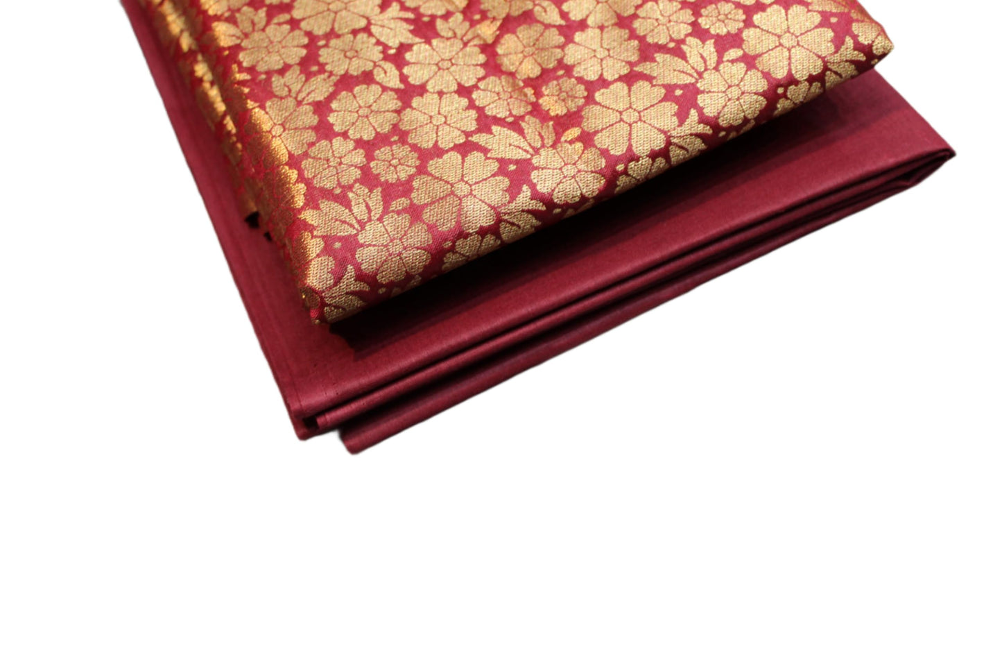 SHRI SHYAM CREATION Women's Unstitched Pure Brocade Silk Blouse Piece with Golden Jari Leaf & Flower Design - 1 Meter Each with Cotton Lining, Ideal for Beautiful Blouses & Return Gifts (MAROON)