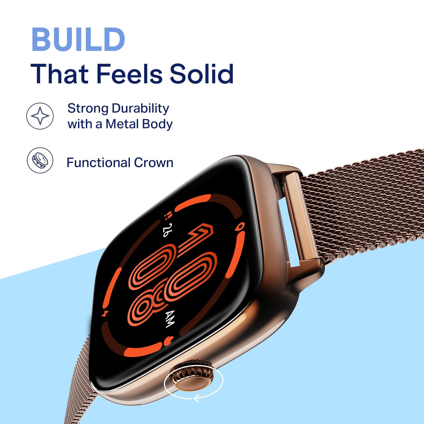 Boat Storm Verge, 1.72" (4.4 cm) Unisex Design, AuraVue Display with 20% Higher Brightness, Premium Metal Body, 80+ Sports Mode, Bluetooth Calling, Smart Watch for Men & Women (Rose Gold)