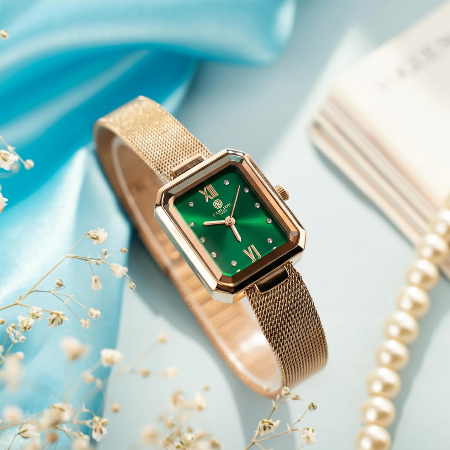 Carlton London Brixton Women Stainless Steel Analog Watch | Gold-Green Waterproof Watches for Women Girls Ladies | Fashionable Trendy Quartz Movement Wrist Watch - CLRGMGRN