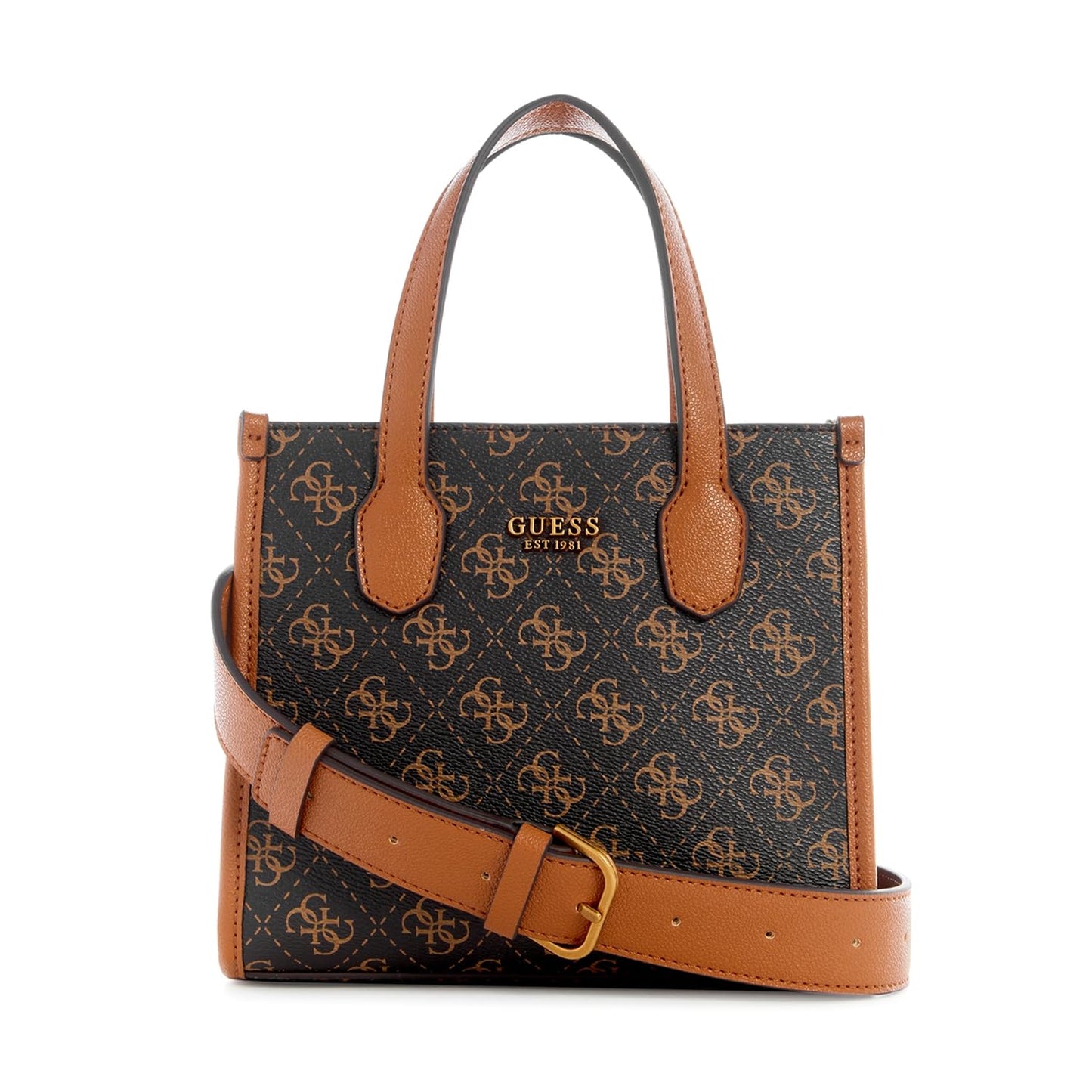 GUESS Brown Logo Cognac Printed Silvana Tote Bag