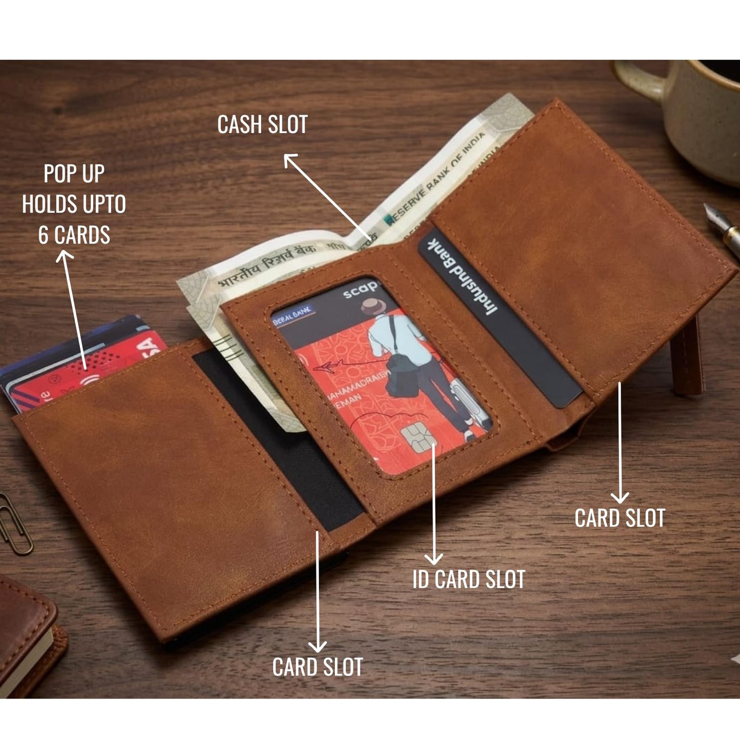 The Bae Gift RFID Protected Wallet | Personalised Gift for Man Custom Name |Pop-up Card Holder | Up to 8 Cards | Credit & Debit Cardholder
