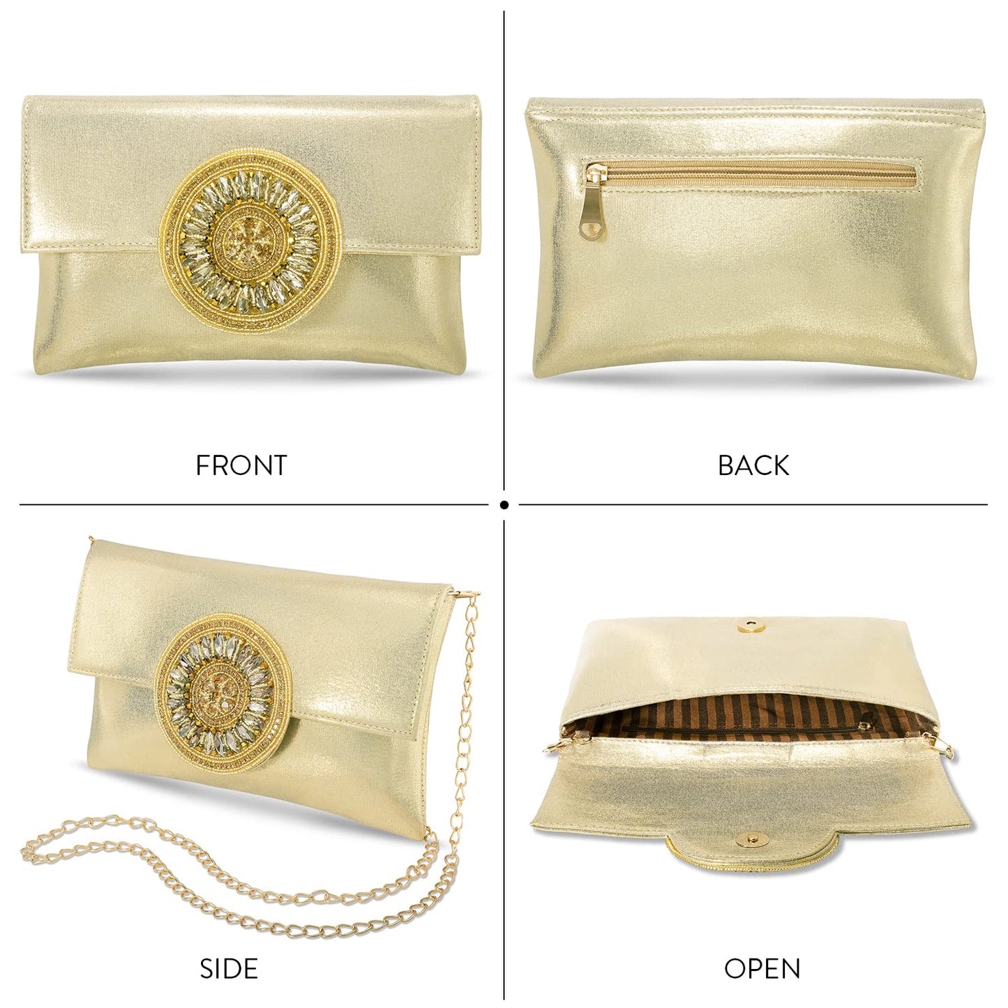 Peora Gold-Toned Textured Purse Clutch for women (C32G)