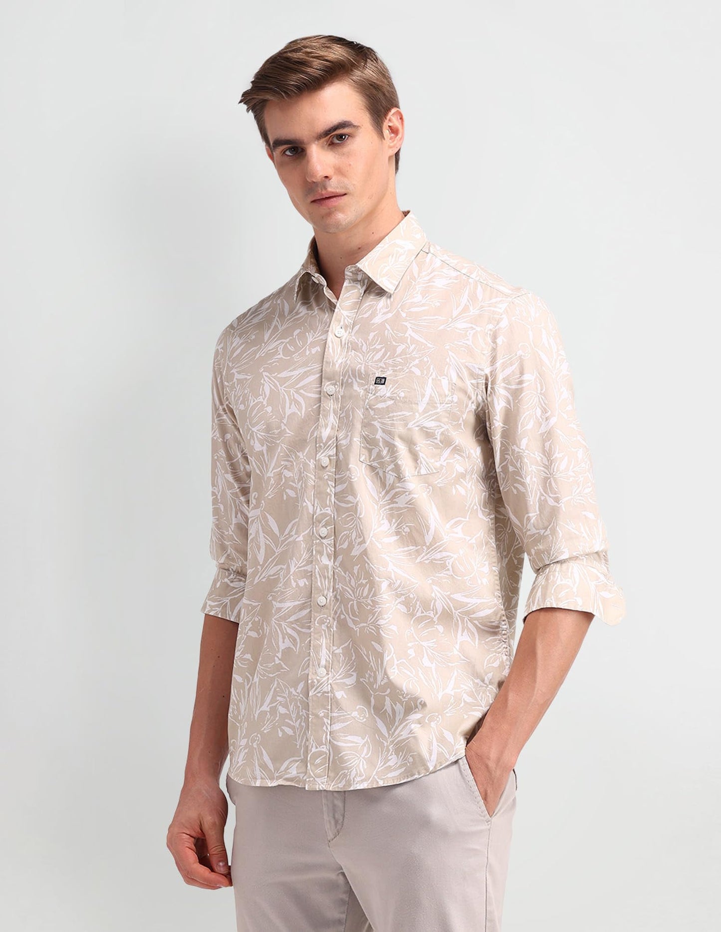 Arrow Men's Printed Full Sleeve Slim Fit Point Collar Cotton Casual Shirt
